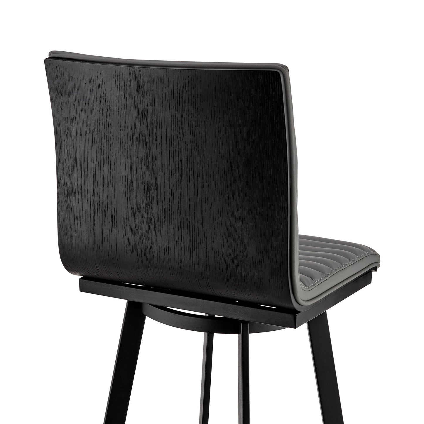 Gray & Black Faux Leather & Iron Swivel Counter Height Bar Chair