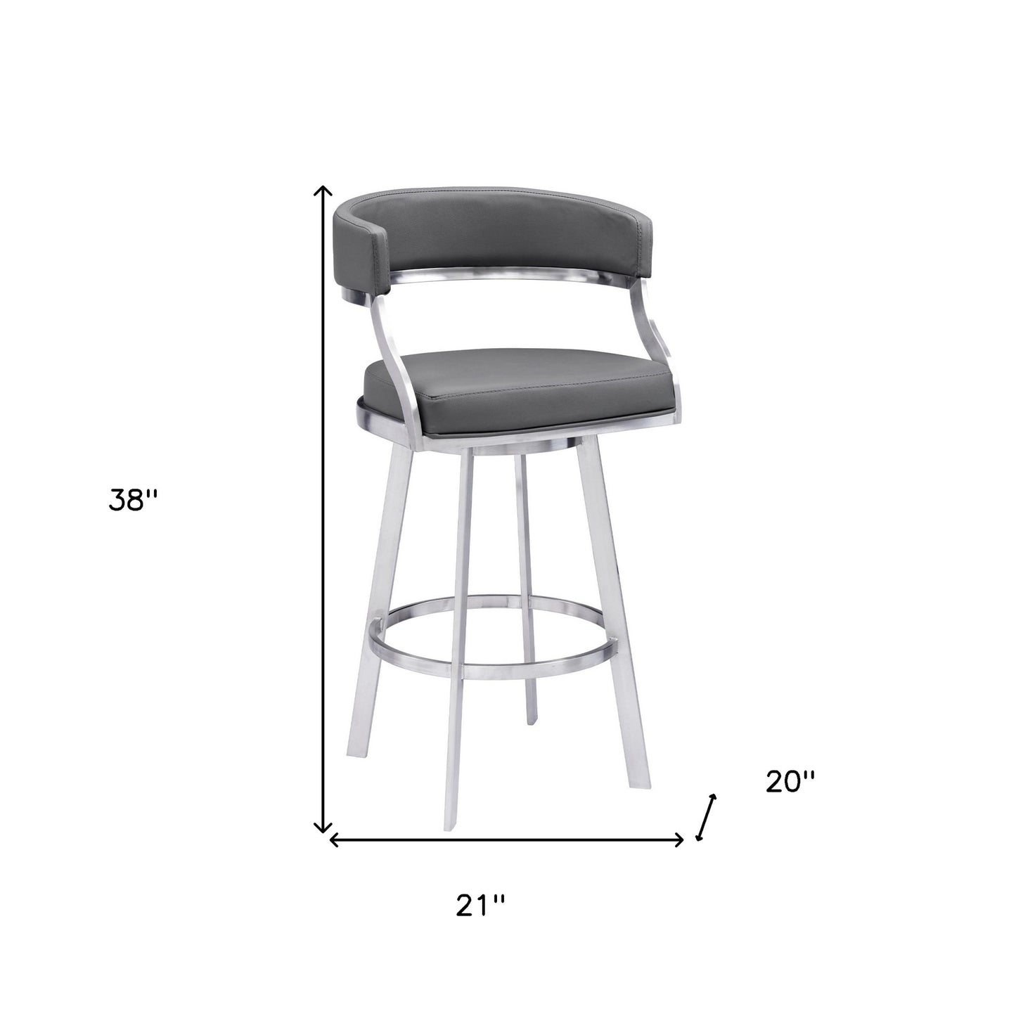 Gray & Silver Faux Leather & Iron Low Back Counter Height Swivel Bar Chair