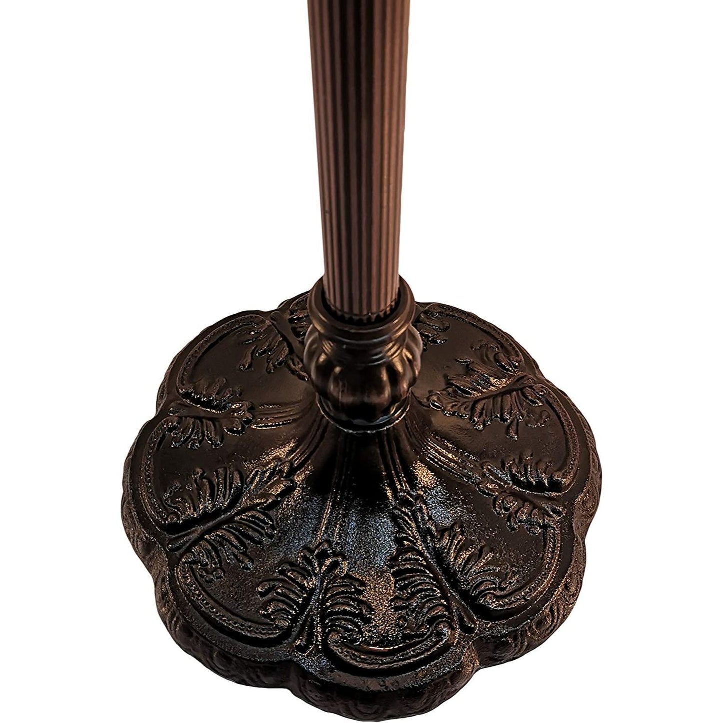 Brown 2-Light Floor Lamp w/ Red Flowers Stained Glass Shade