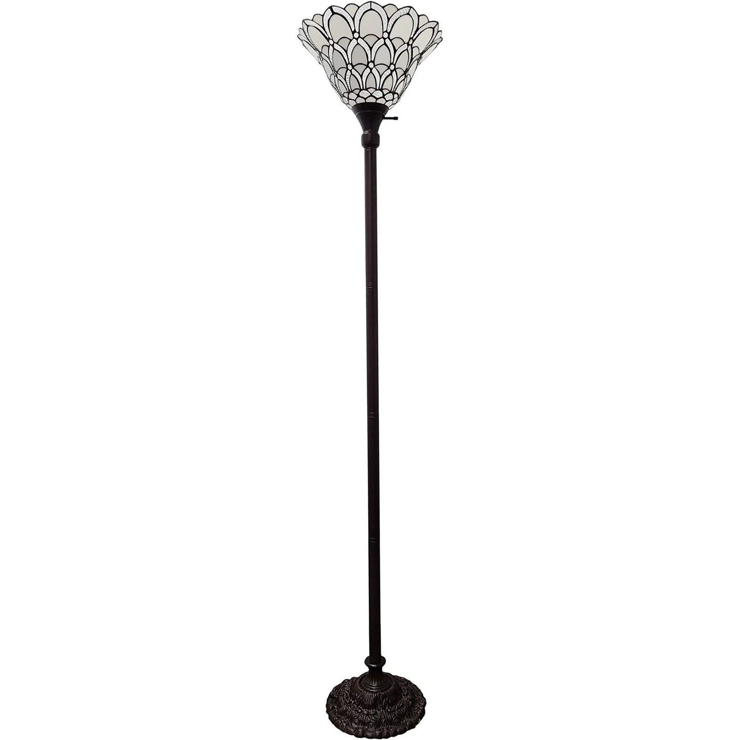 Brown Floor Lamp w/ White Stained Glass Bowl Shade