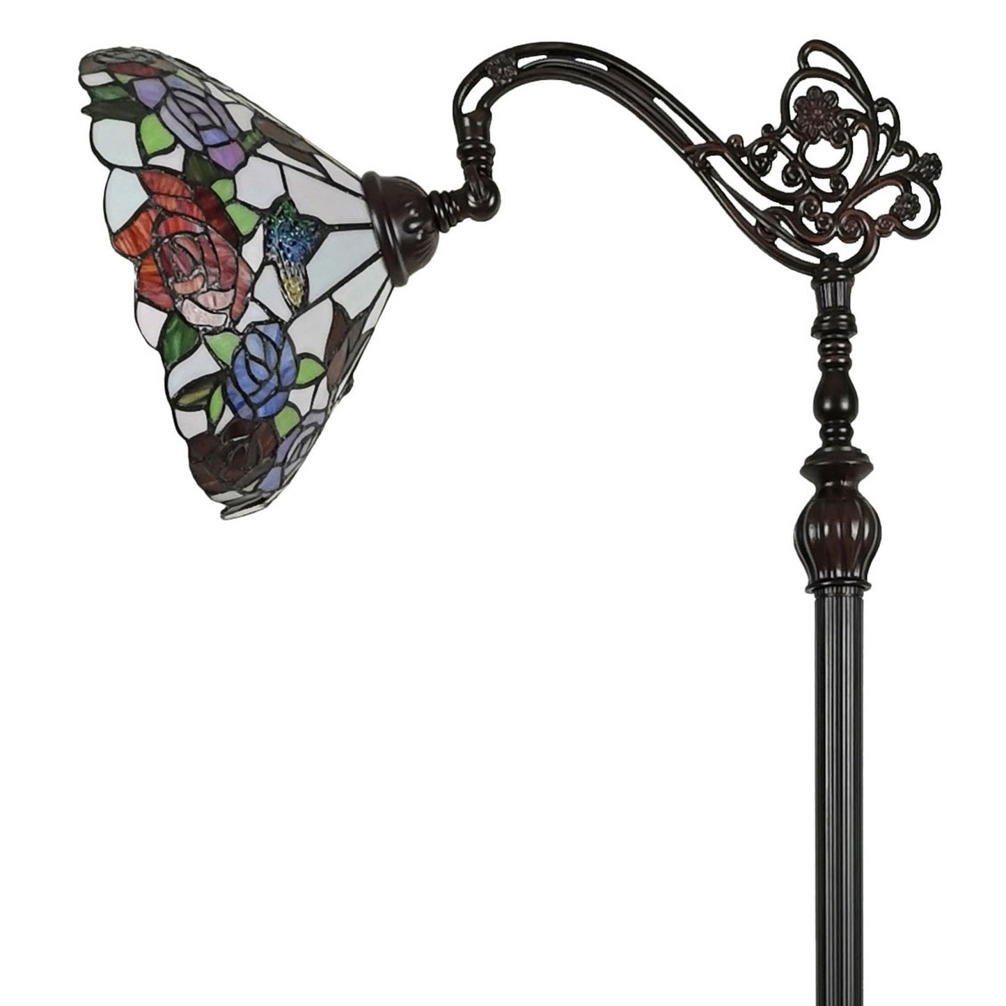 Brown Floor Lamp w/ White & Red Stained Glass Bowl Shade