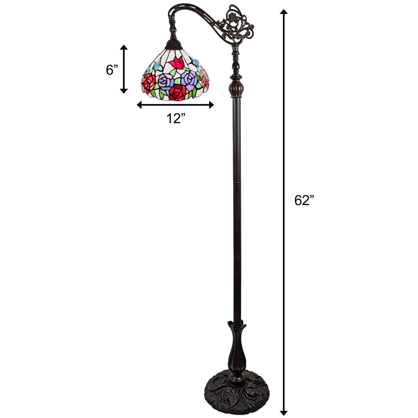 Brown Floor Lamp w/ White & Red Stained Glass Bowl Shade