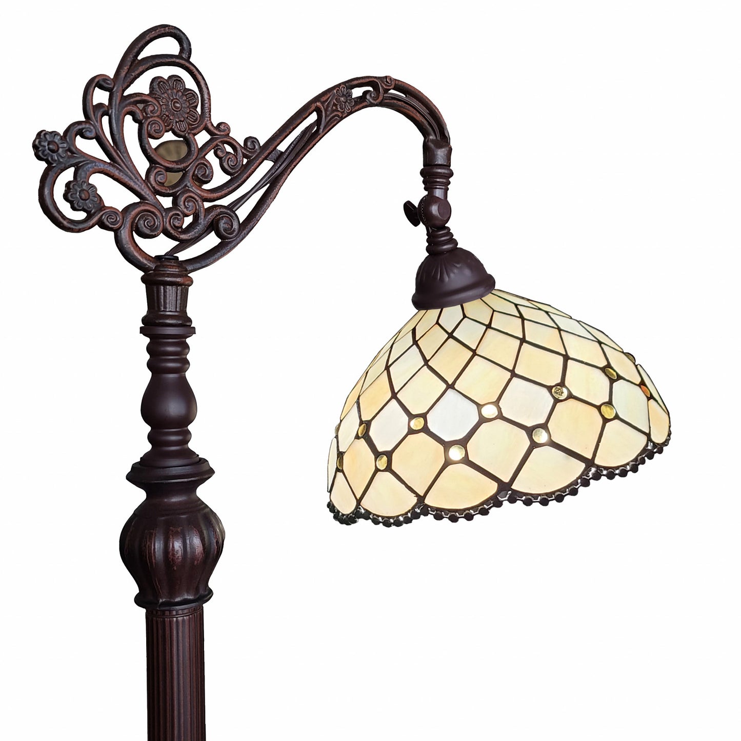 Brown Floor Lamp w/ White Stained Glass Bowl Shade