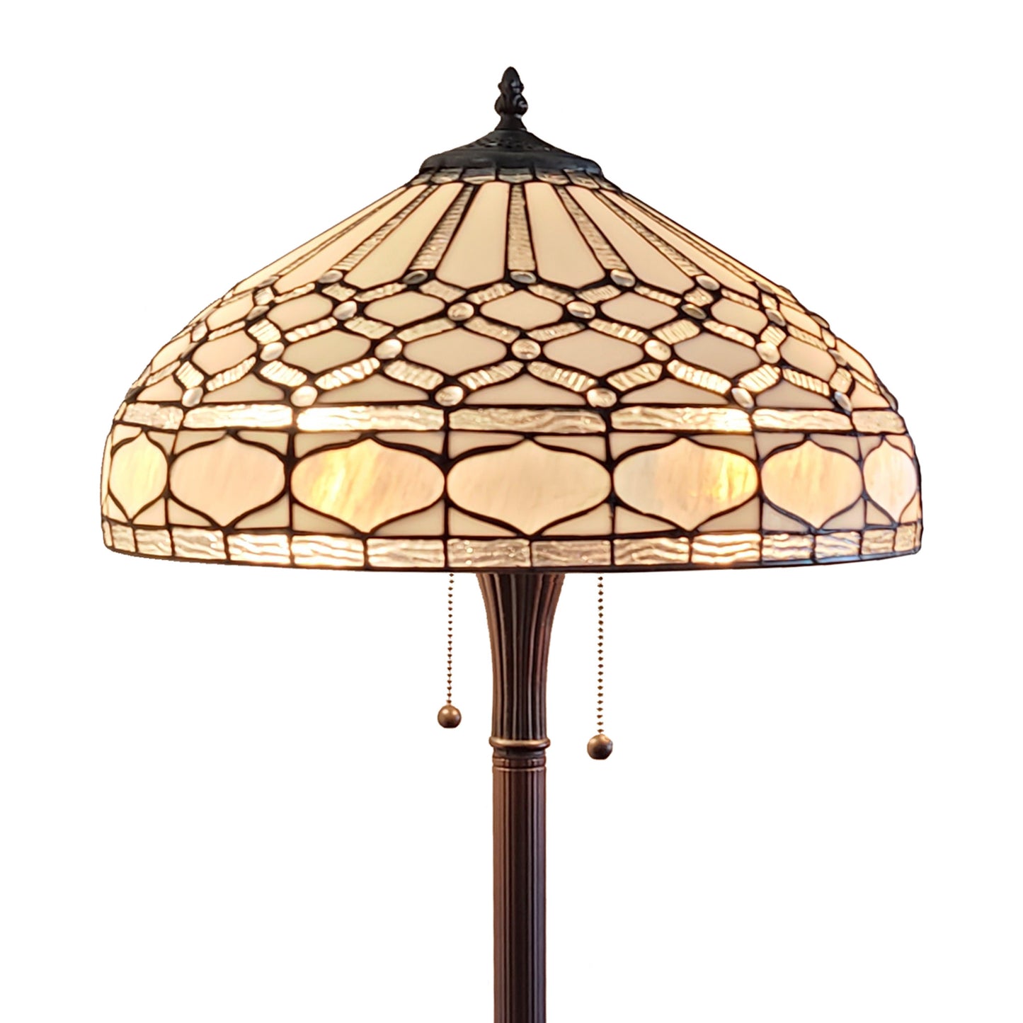 Brown 2-Light Floor Lamp w/ White Stained Glass Bowl Shade