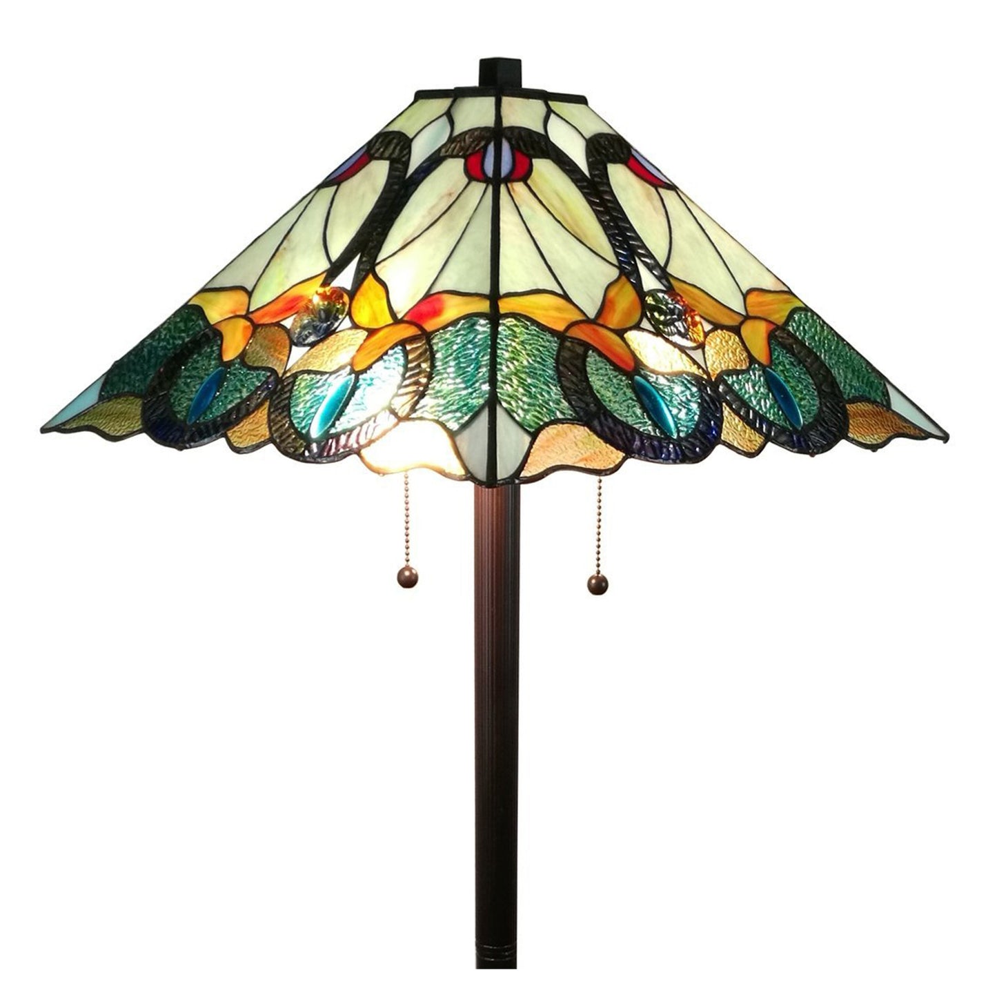 Brown 2-Light Floor Lamp w/ Brown & Blue Stained Glass Shade