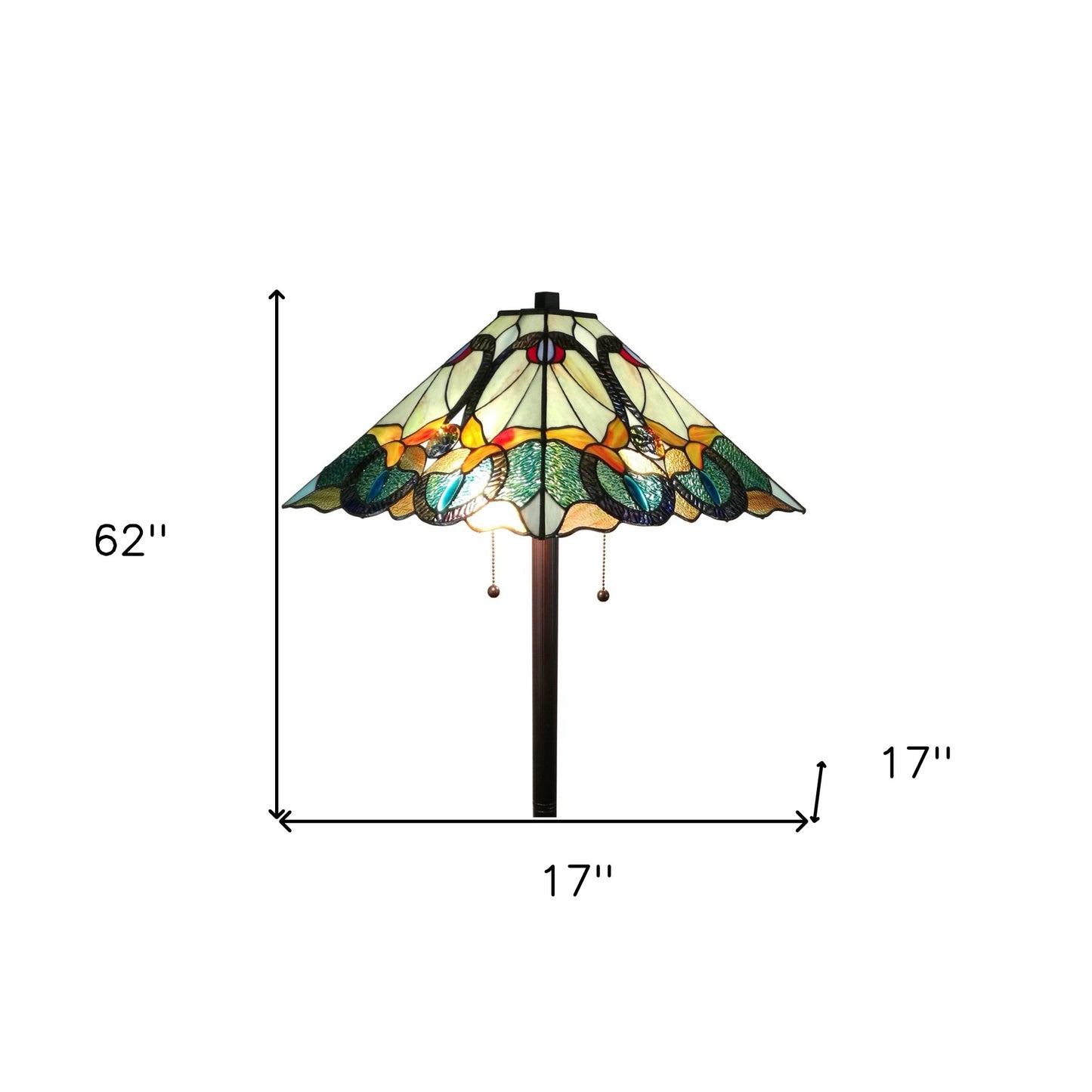 Brown 2-Light Floor Lamp w/ Brown & Blue Stained Glass Shade