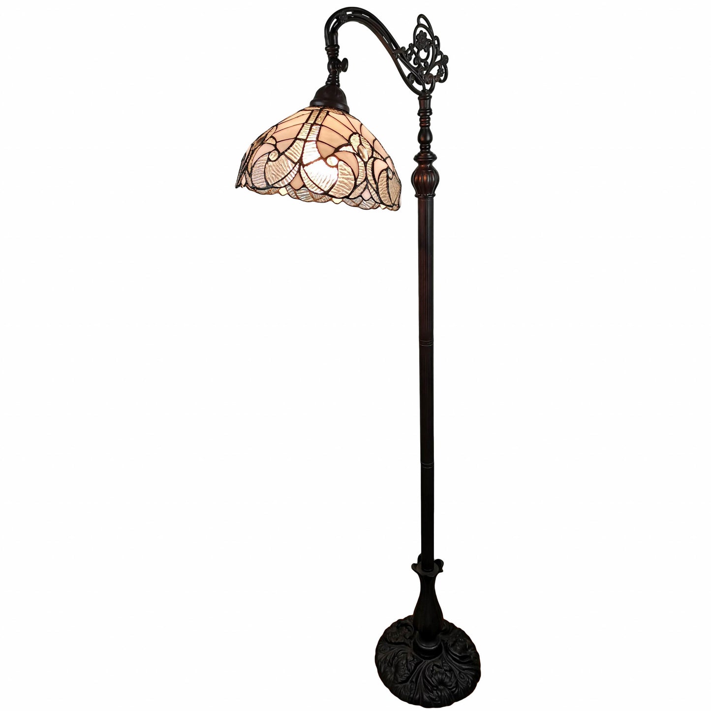 Brown Floor Lamp w/ White Stained Glass Bowl Shade
