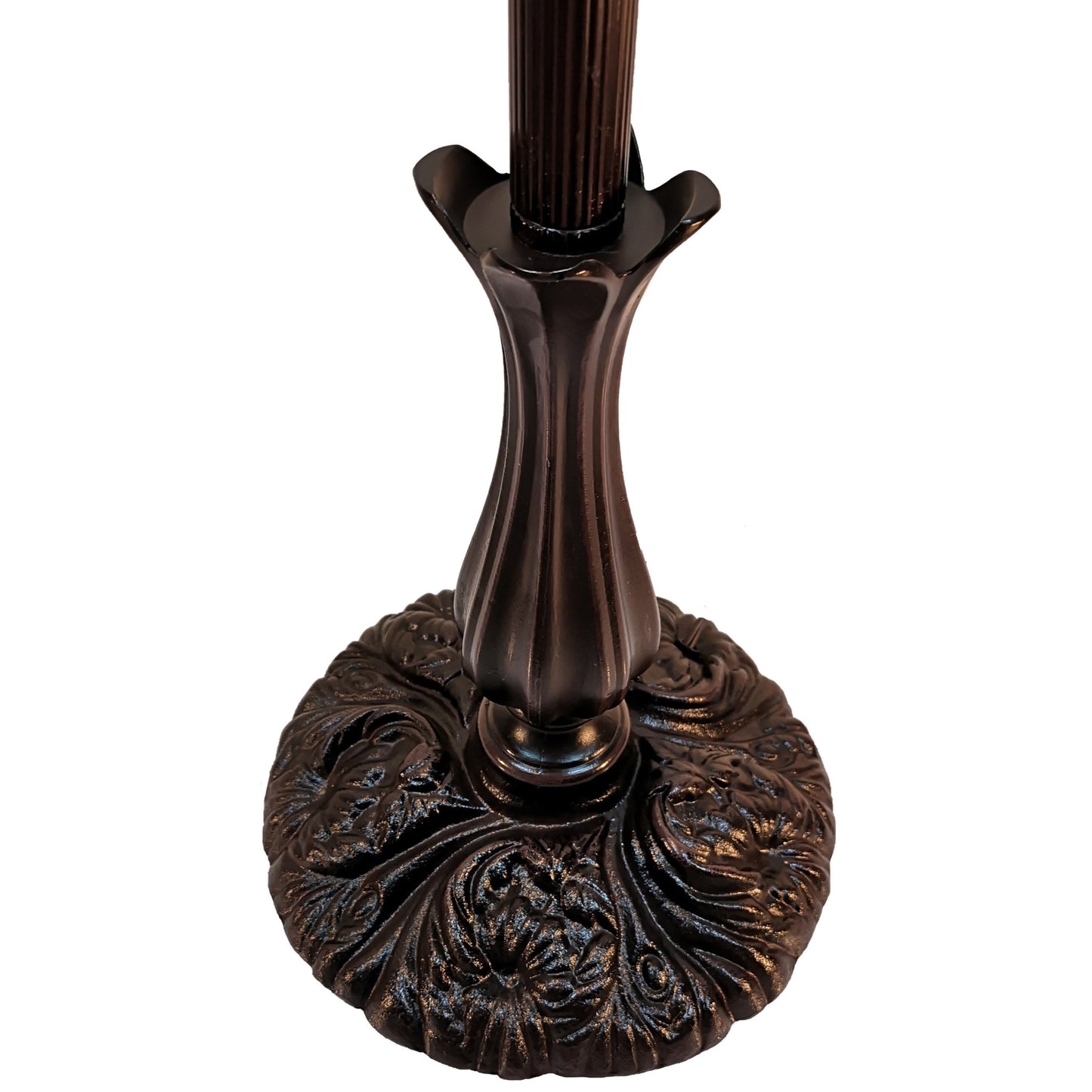 Brown Floor Lamp w/ White Geometric Stained Glass Shade