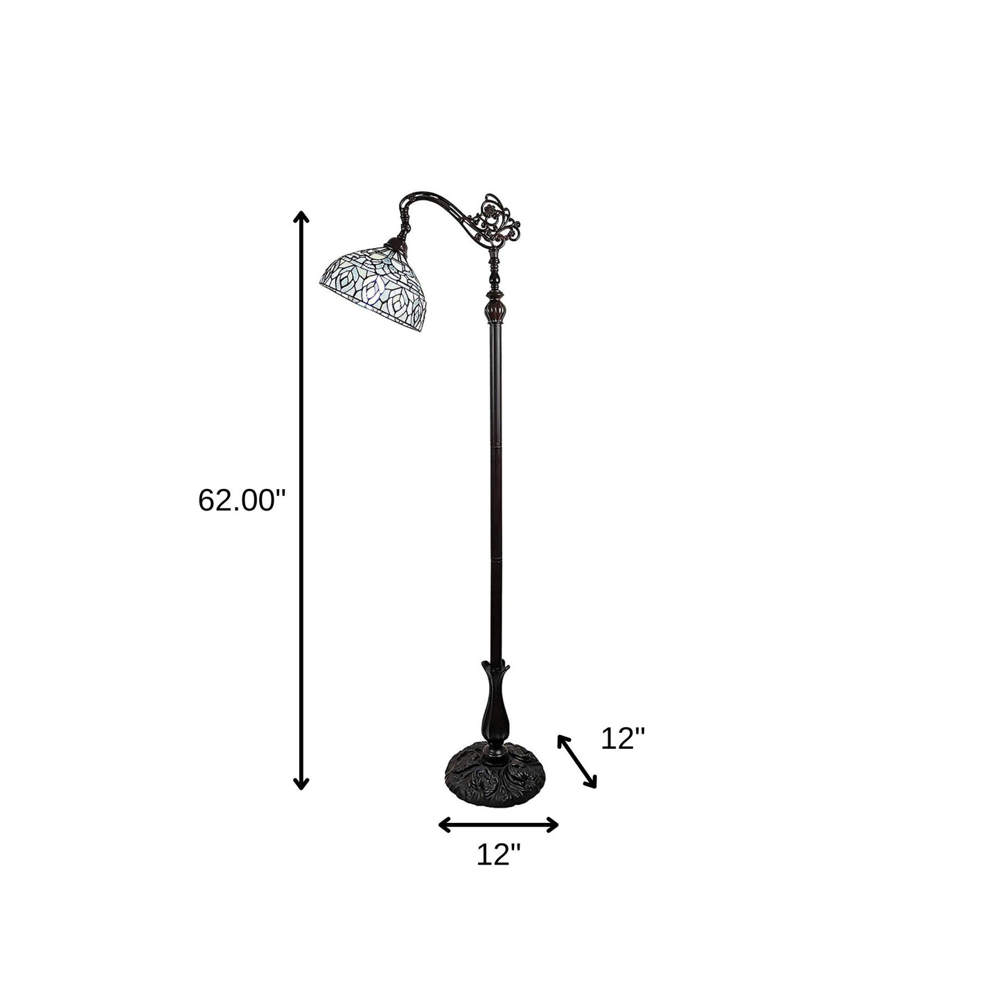 Brown Floor Lamp w/ White Peacock Feather Stained Glass Shade