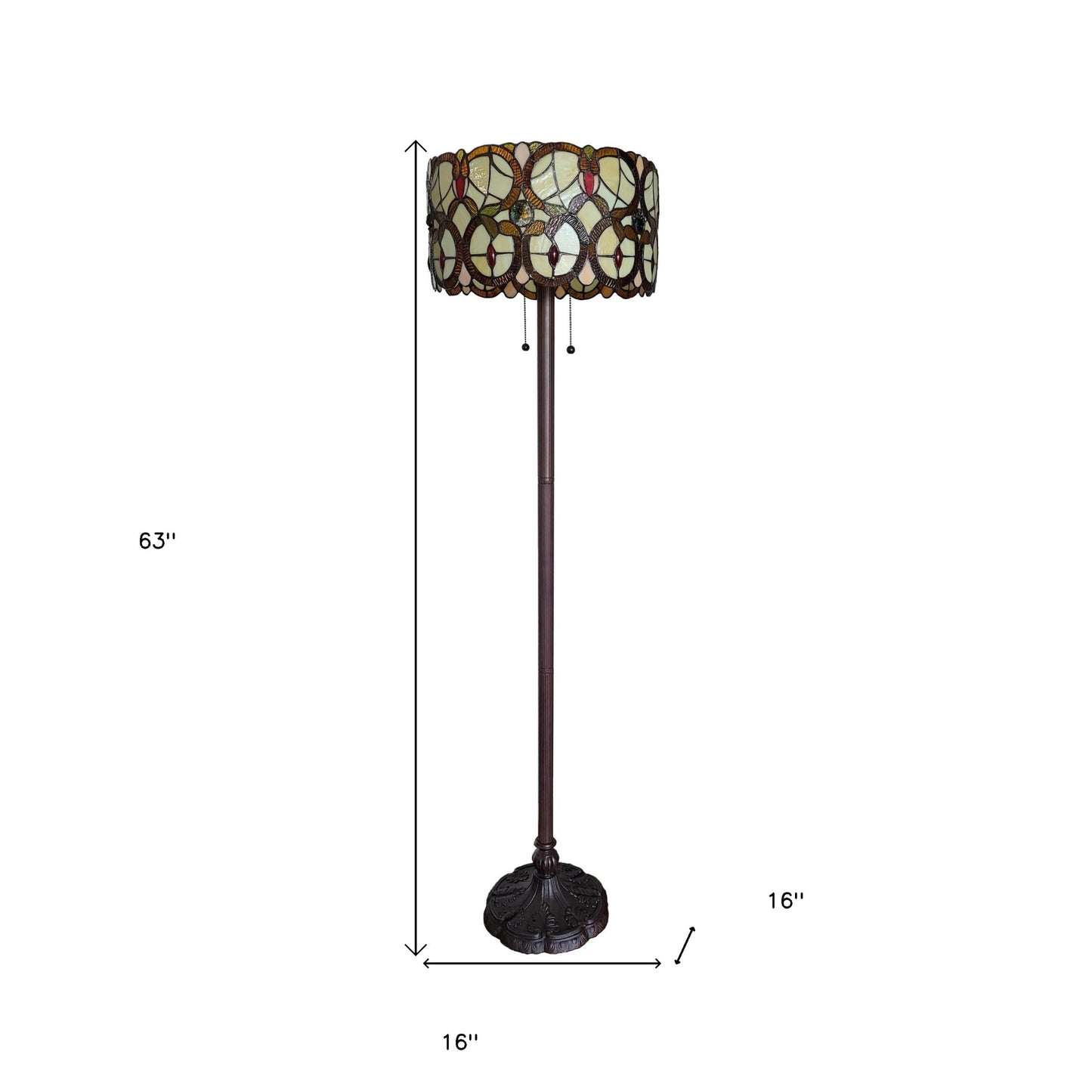 Brown 2-Light Floor Lamp w/ Brown & White Stained Glass Shade