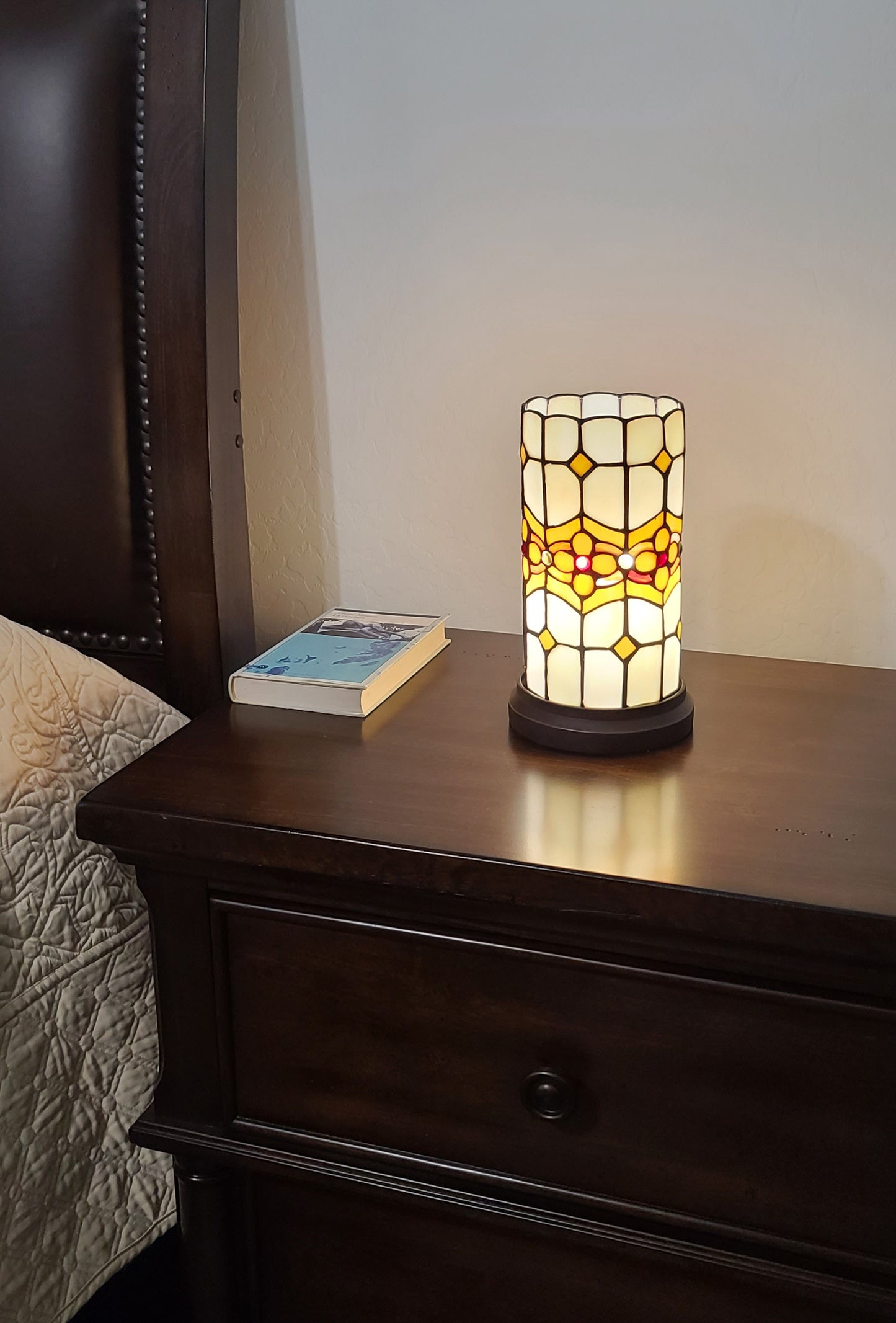 Brown & Beige Mosaic Tile Stained Glass Accent Lamp