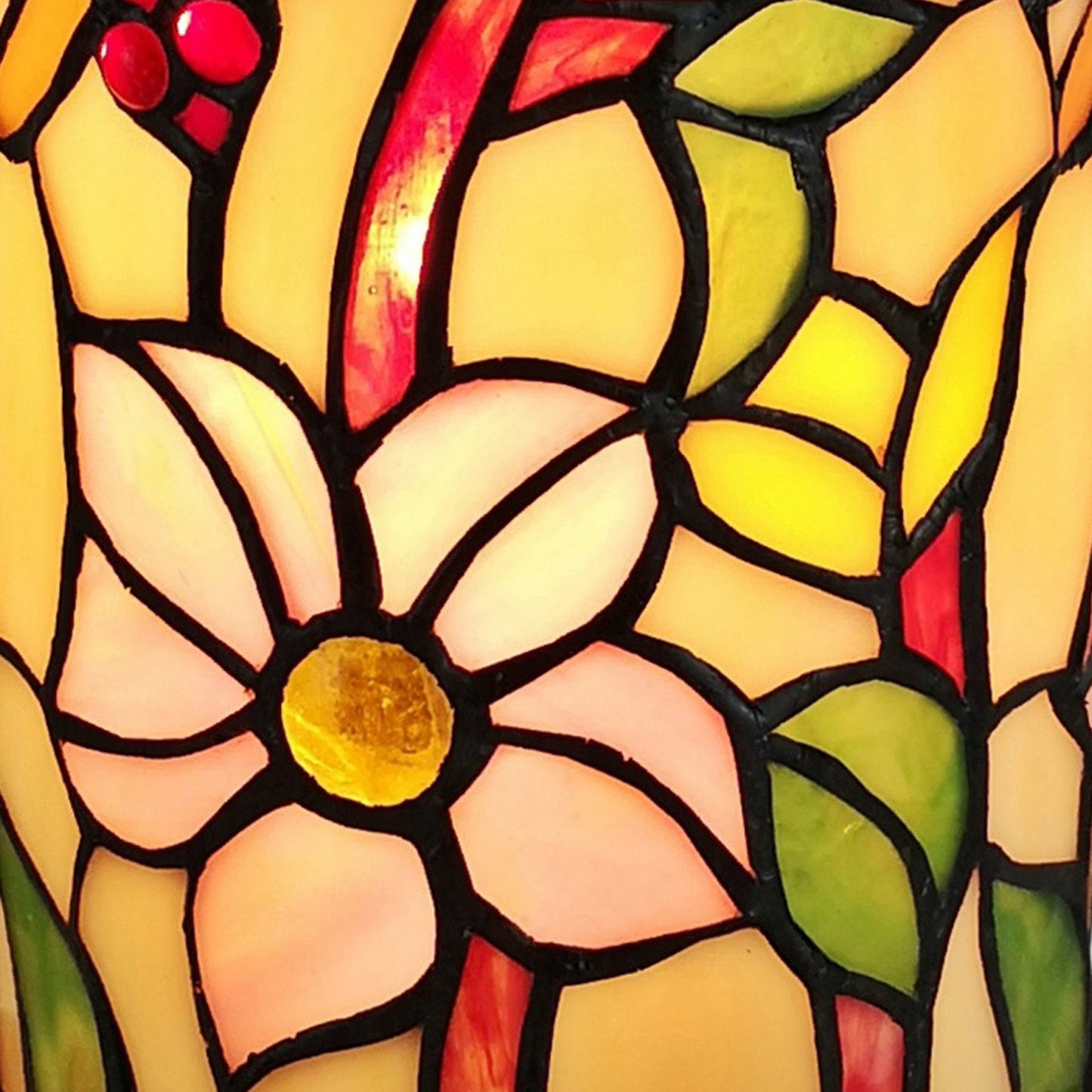 Red & Beige Dragonfly Stained Glass Accent Lamp