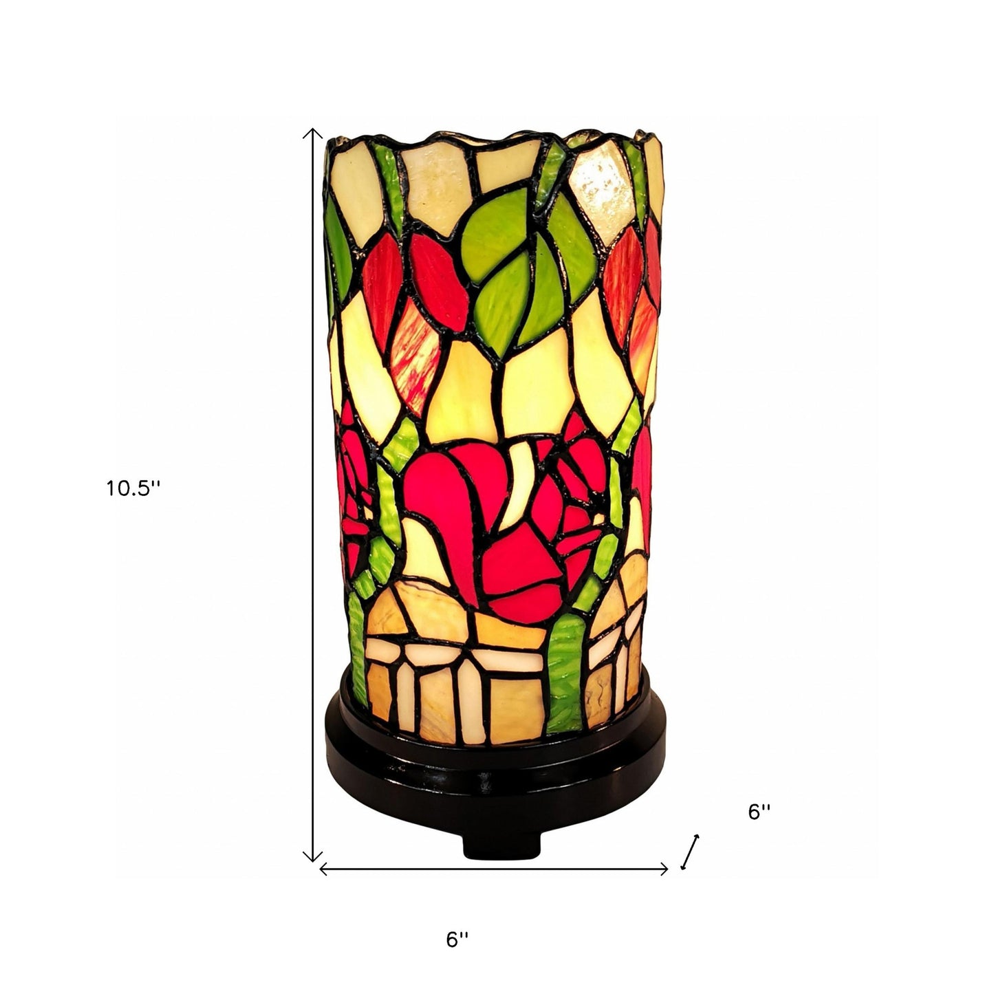 Red Green & Black Floral Stained Glass Accent Lamp