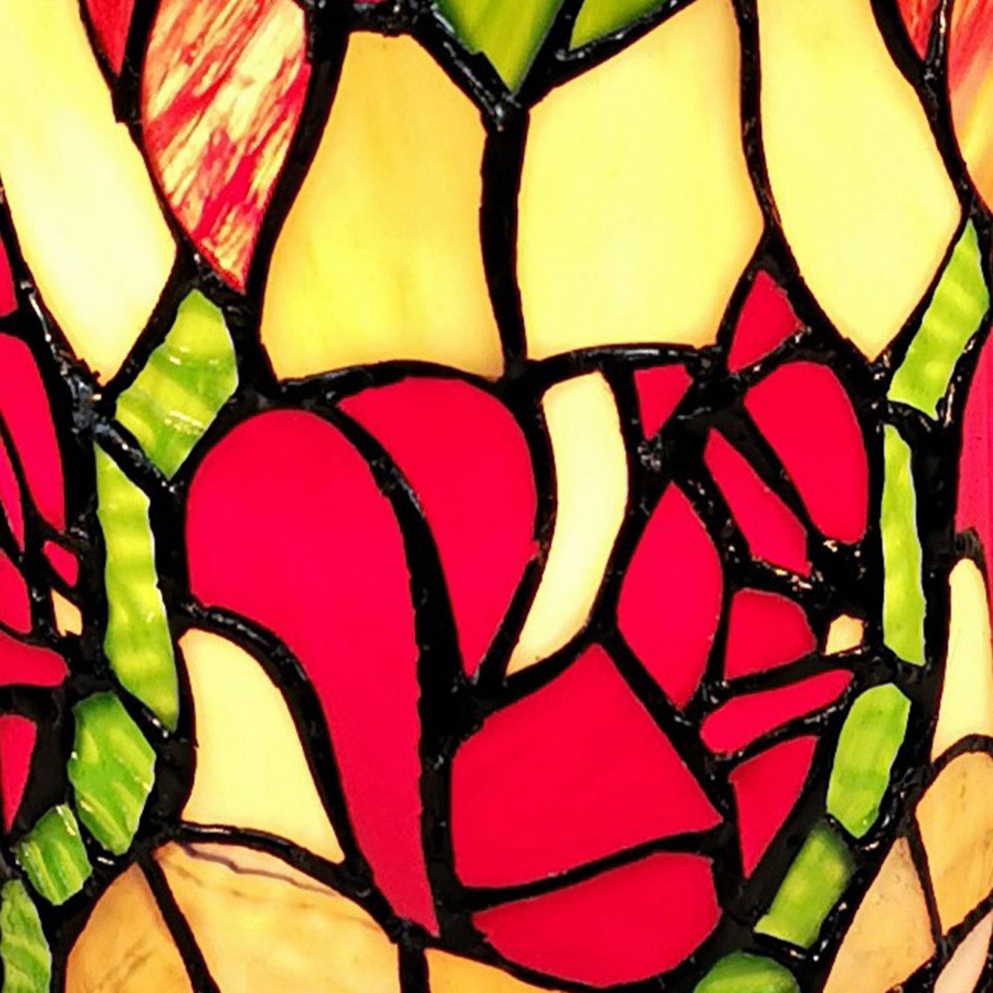 Red Green & Black Floral Stained Glass Accent Lamp