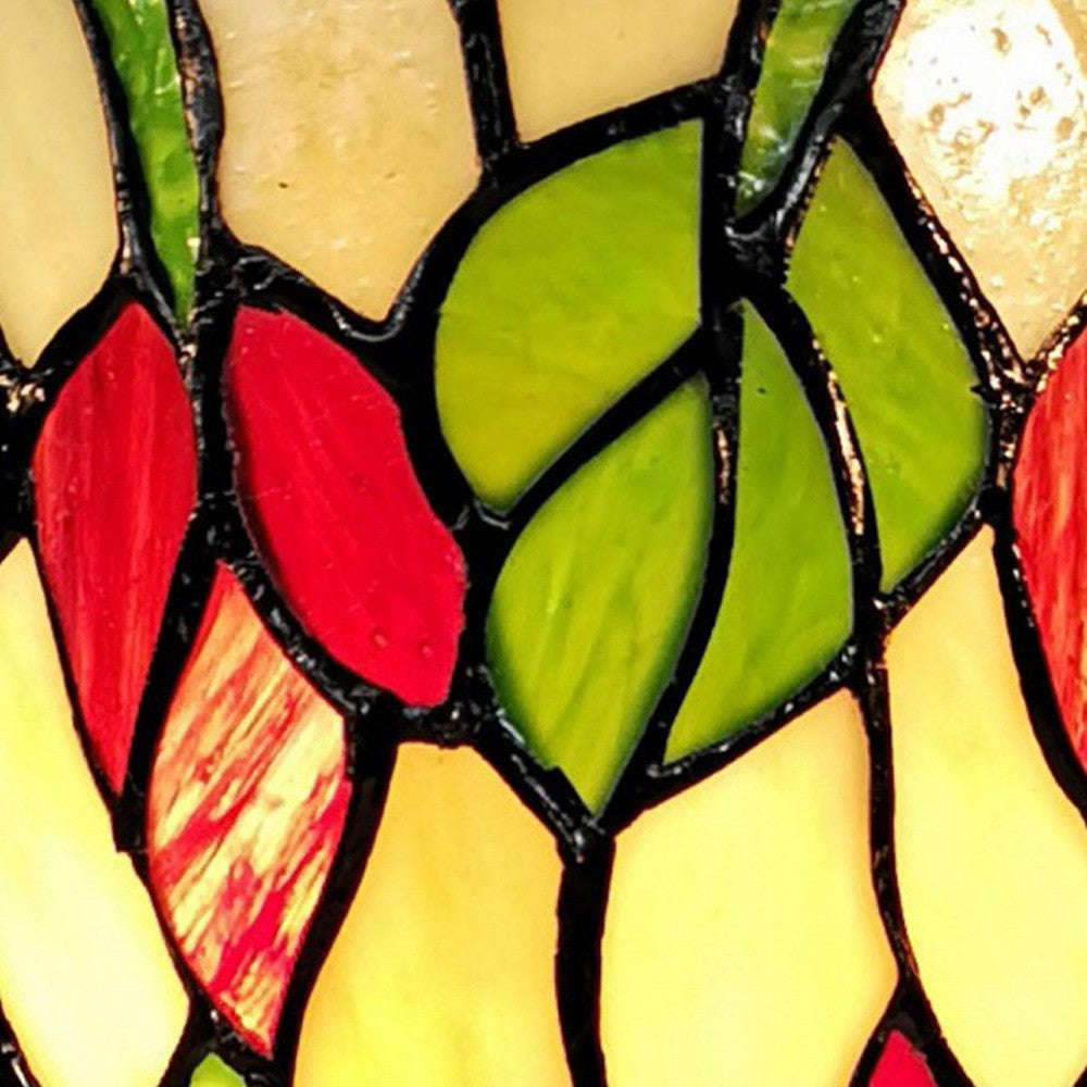 Red Green & Black Floral Stained Glass Accent Lamp