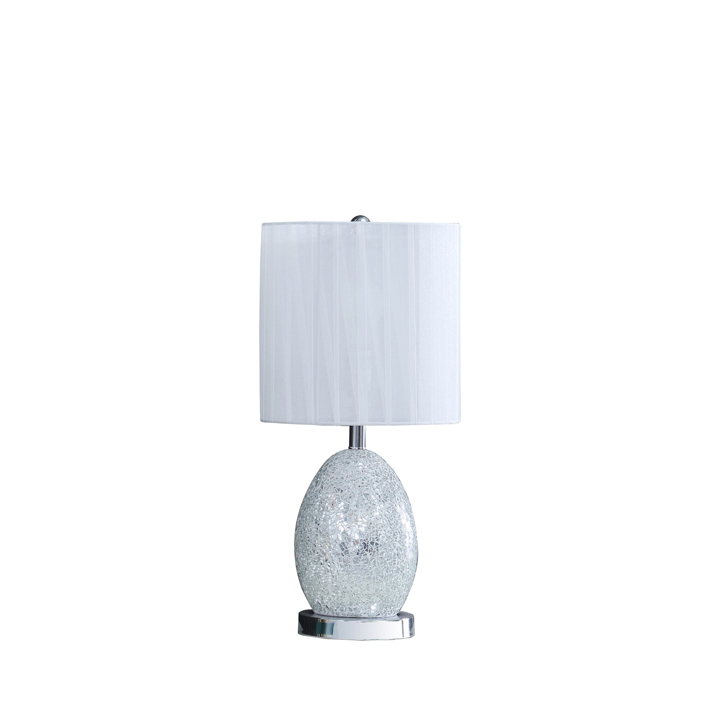 White Luster Mirrored Glass Table Lamp w/ Night Light