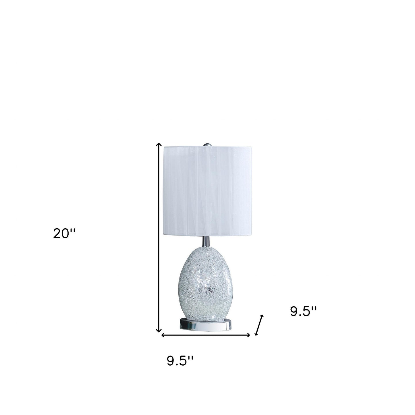 White Luster Mirrored Glass Table Lamp w/ Night Light