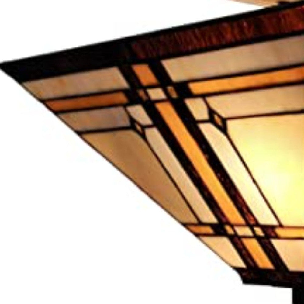 Brown & Amber Tiffany Style Mission Semi Flush Dimmable Ceiling Light