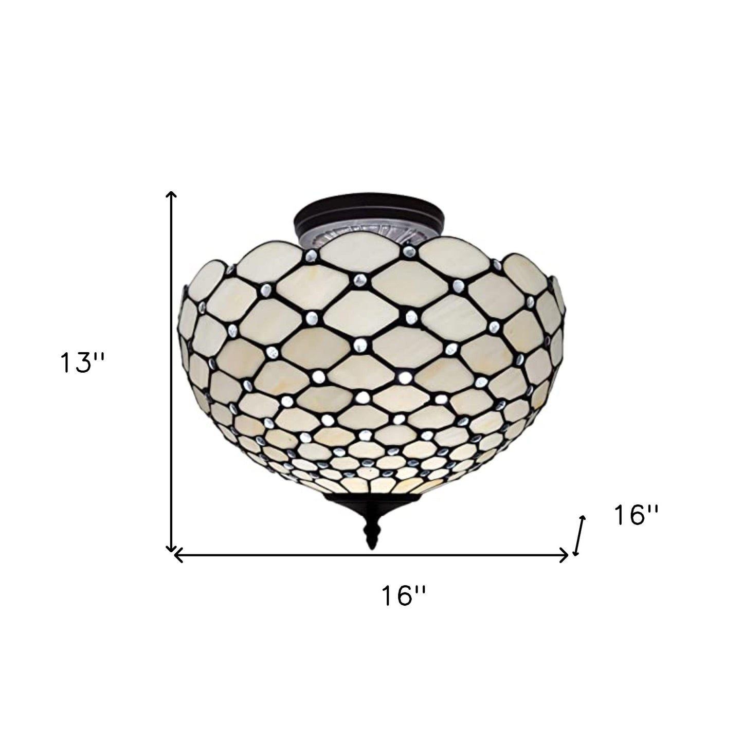 Black & White Tiffany Style 2 Light Semi Flush Ceiling Lamp