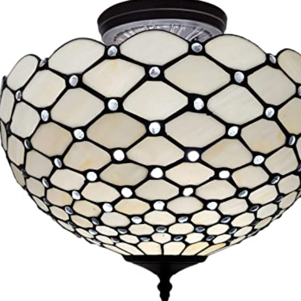 Black & White Tiffany Style 2 Light Semi Flush Ceiling Lamp