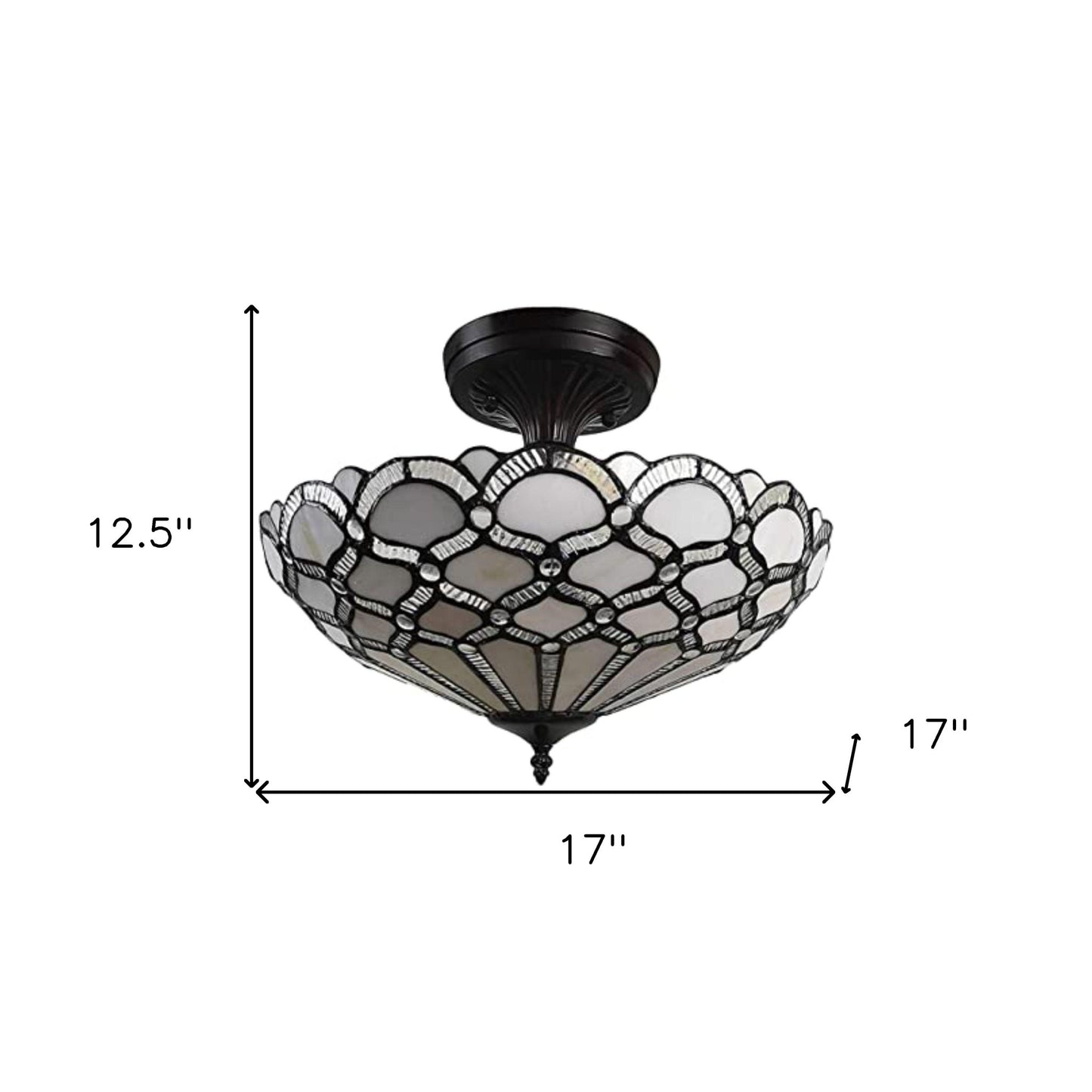 Black & Gray 2 Light Tiffany Style Semi Flush Dimmable Ceiling LIght