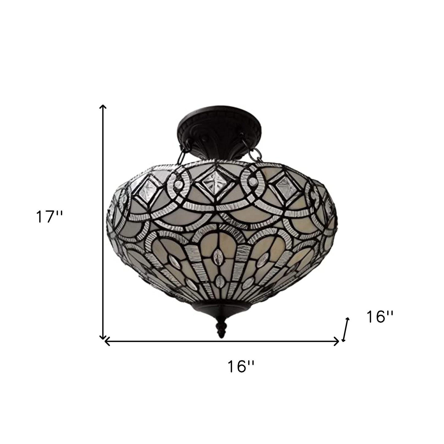 Black & Gray Tiffany Style 2 Light Glass Dimmable Semi Flush Ceiling Light