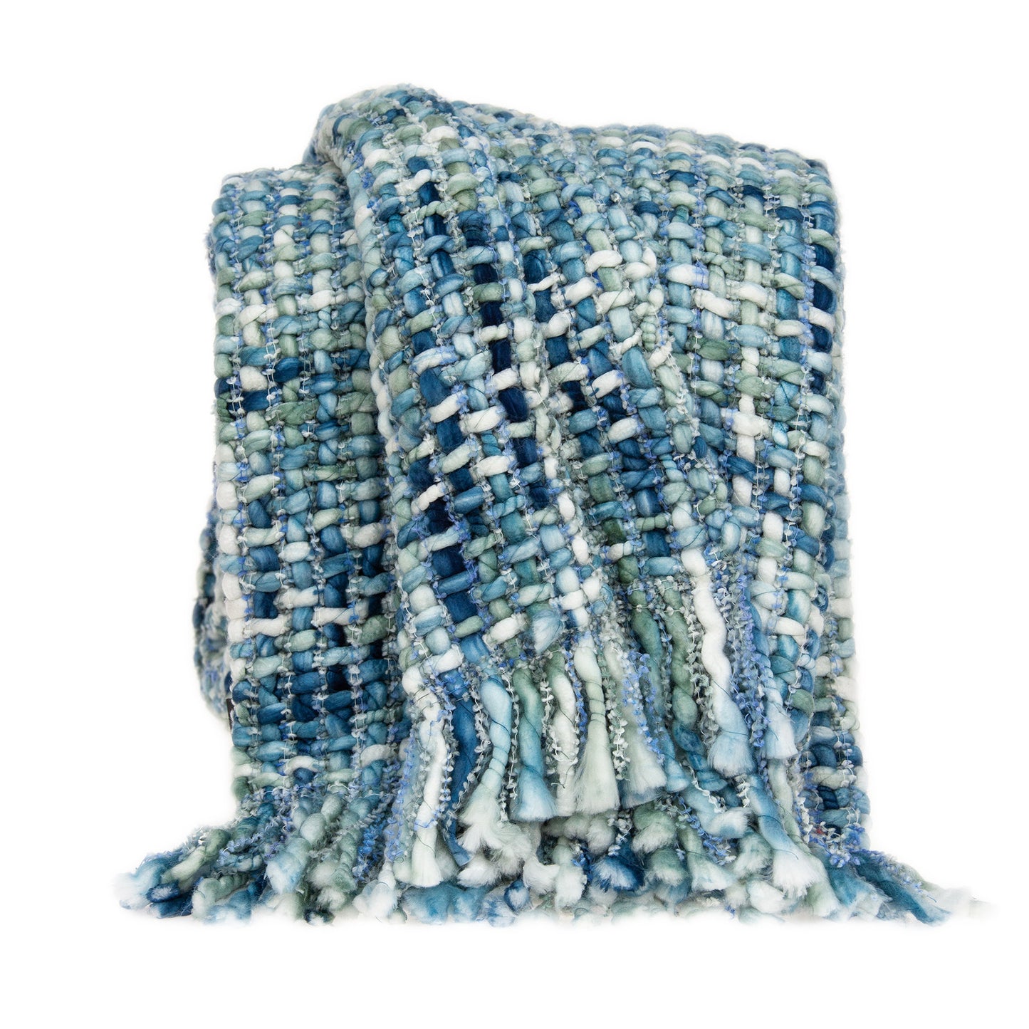 Blue & Green Woven Throw w/ Tassels