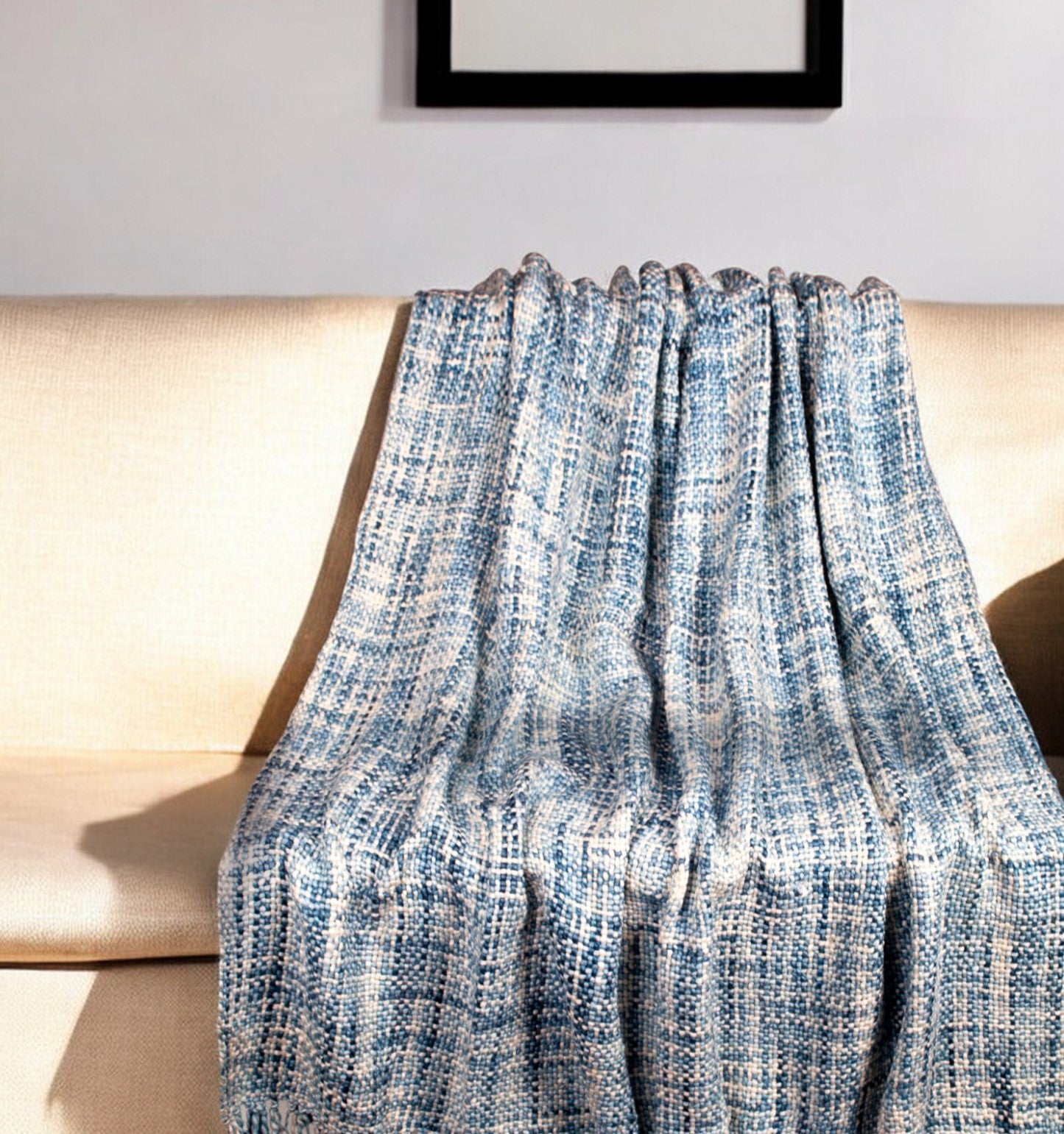 Blue & Green Woven Throw w/ Tassels