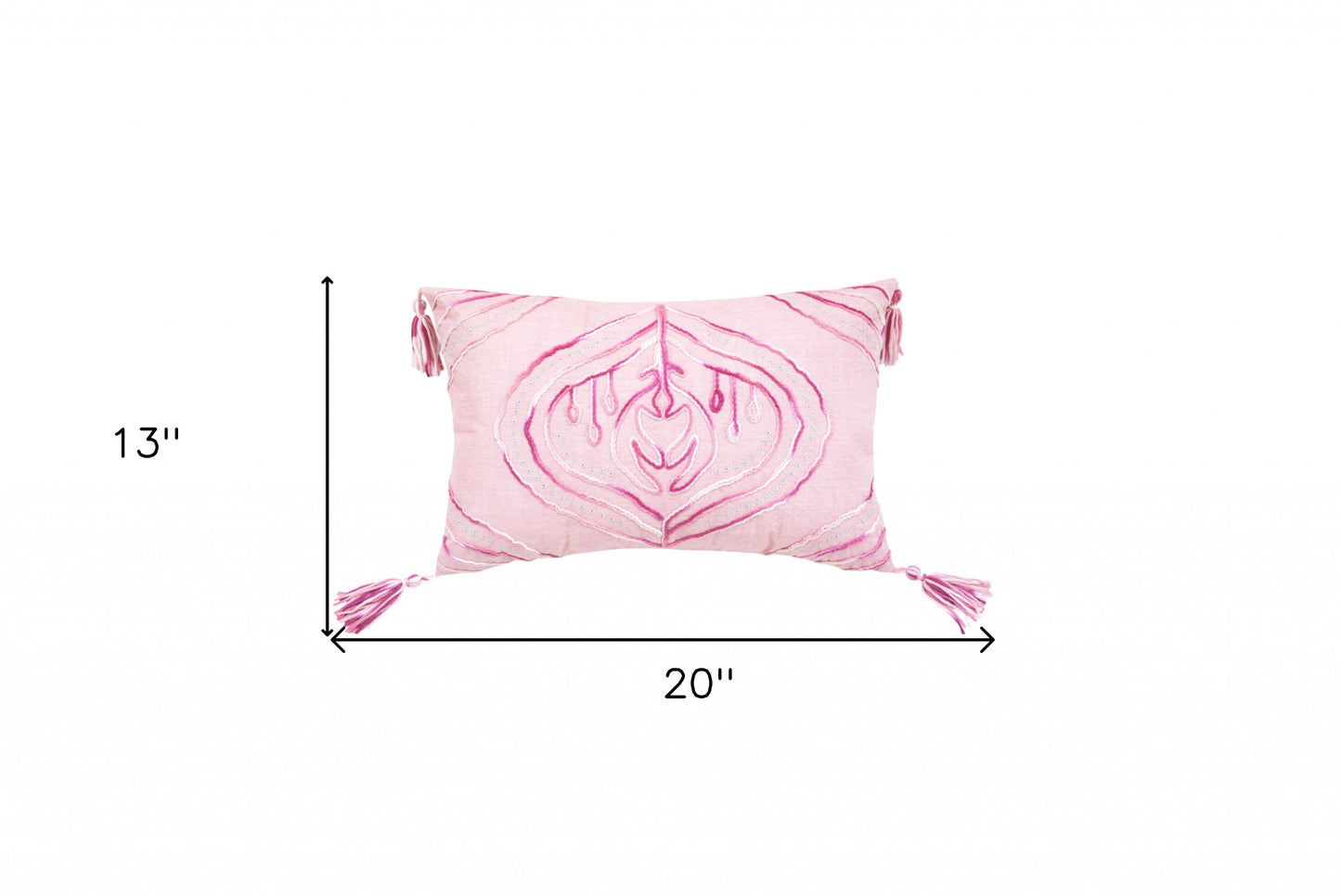 Pink White & Silver Abstract Pillow w/ Tassels