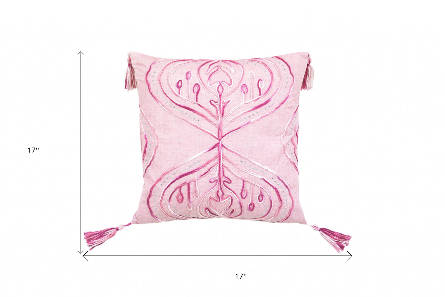 Pink White & Silver Abstract Pillow w/ Tassels