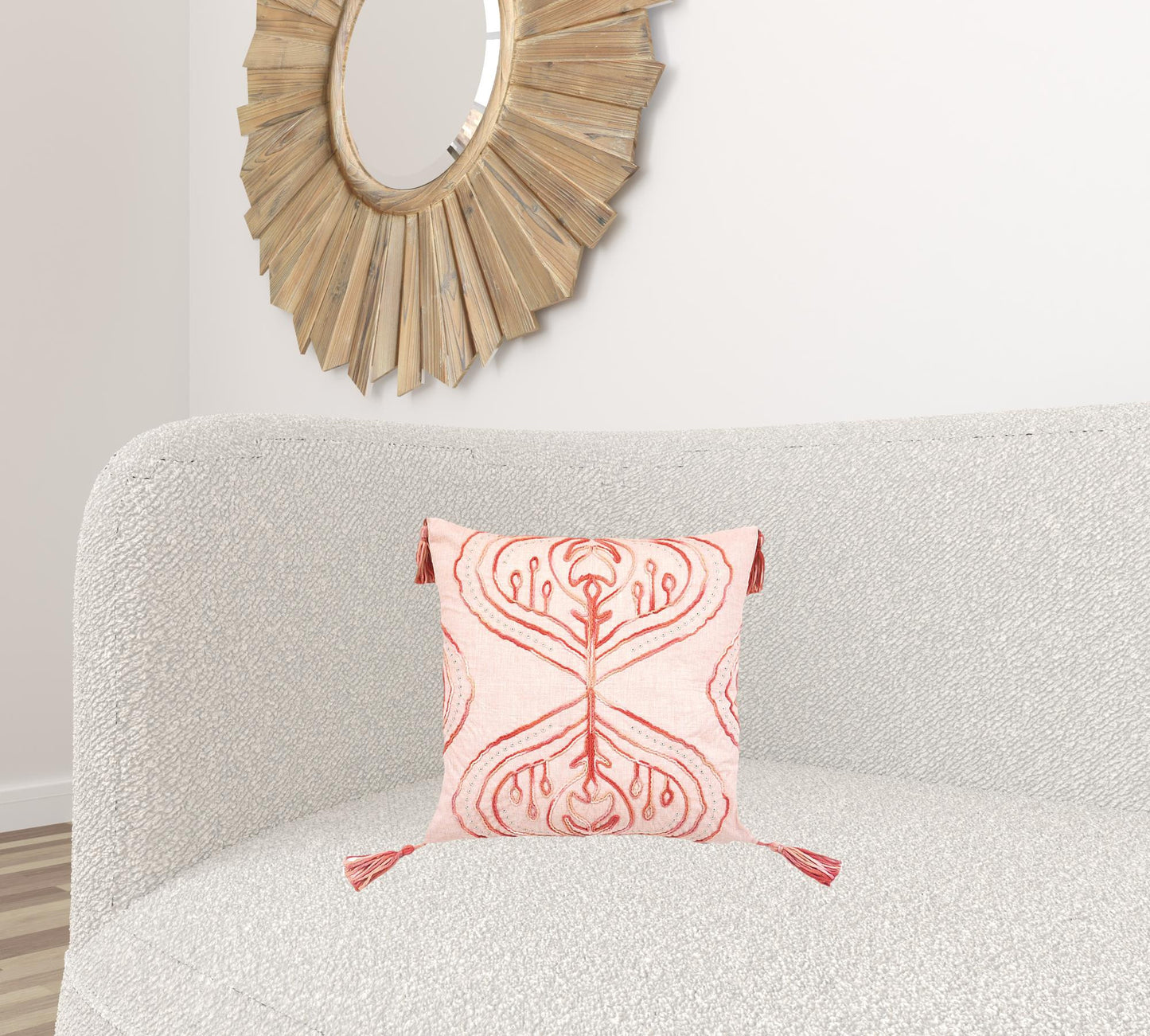 Coral Damask Pillow w/ Tassels