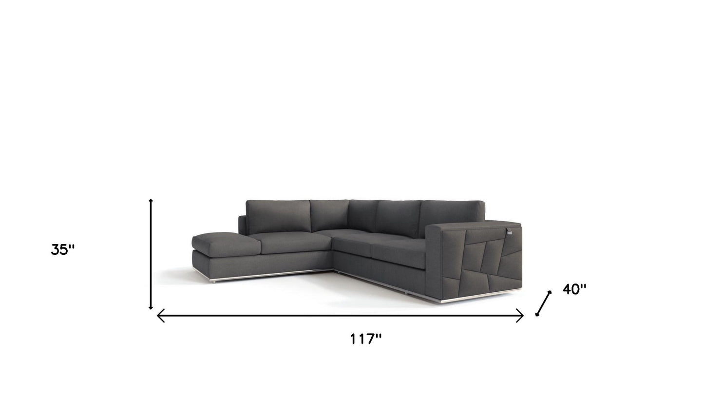 Dark Gray Italian Leather L Shaped 2 Piece Sectional