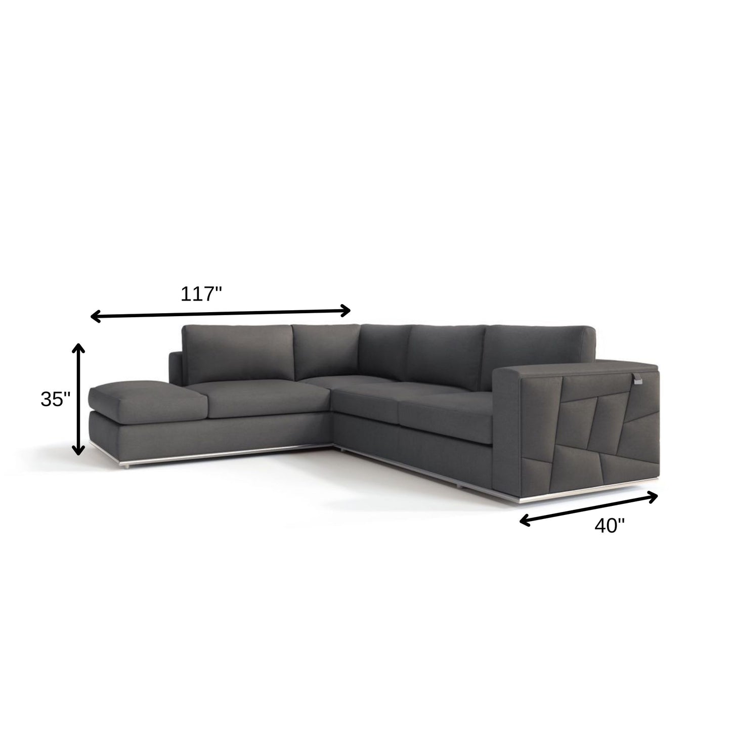 Dark Gray Italian Leather L Shaped 2 Piece Sectional