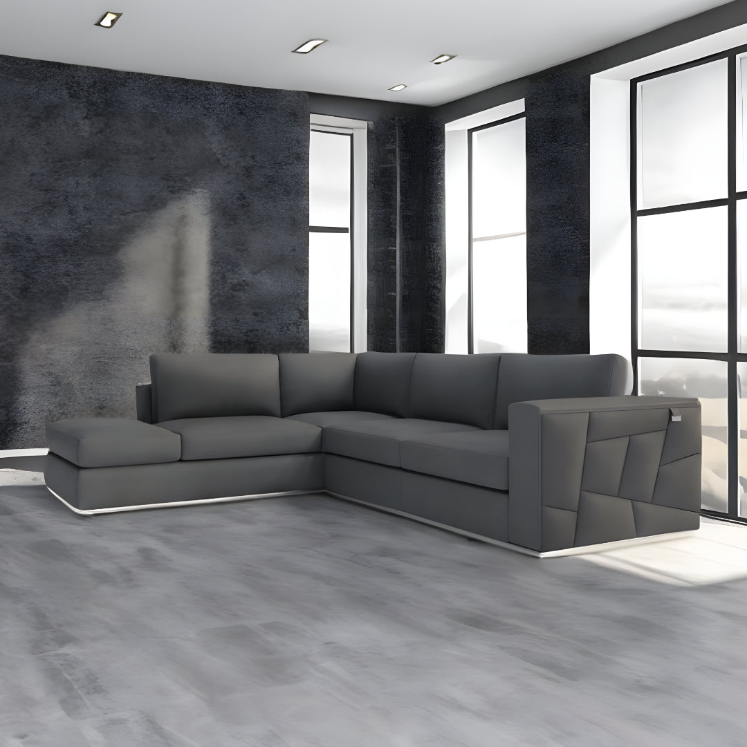 Dark Gray Italian Leather L Shaped 2 Piece Sectional