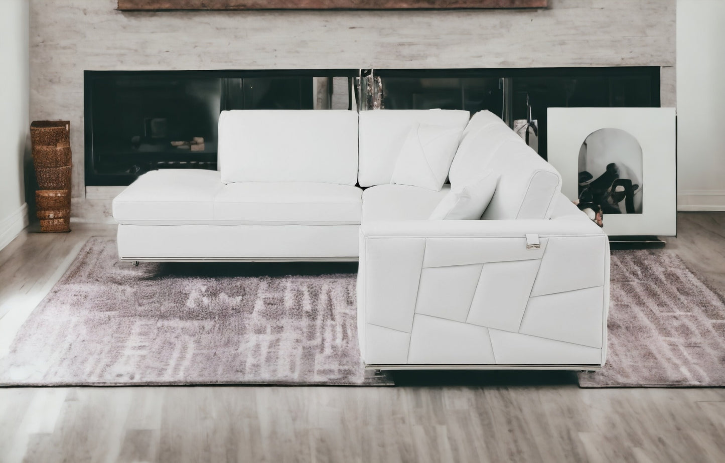 White Italian Leather L Shaped 2 Piece Sectional