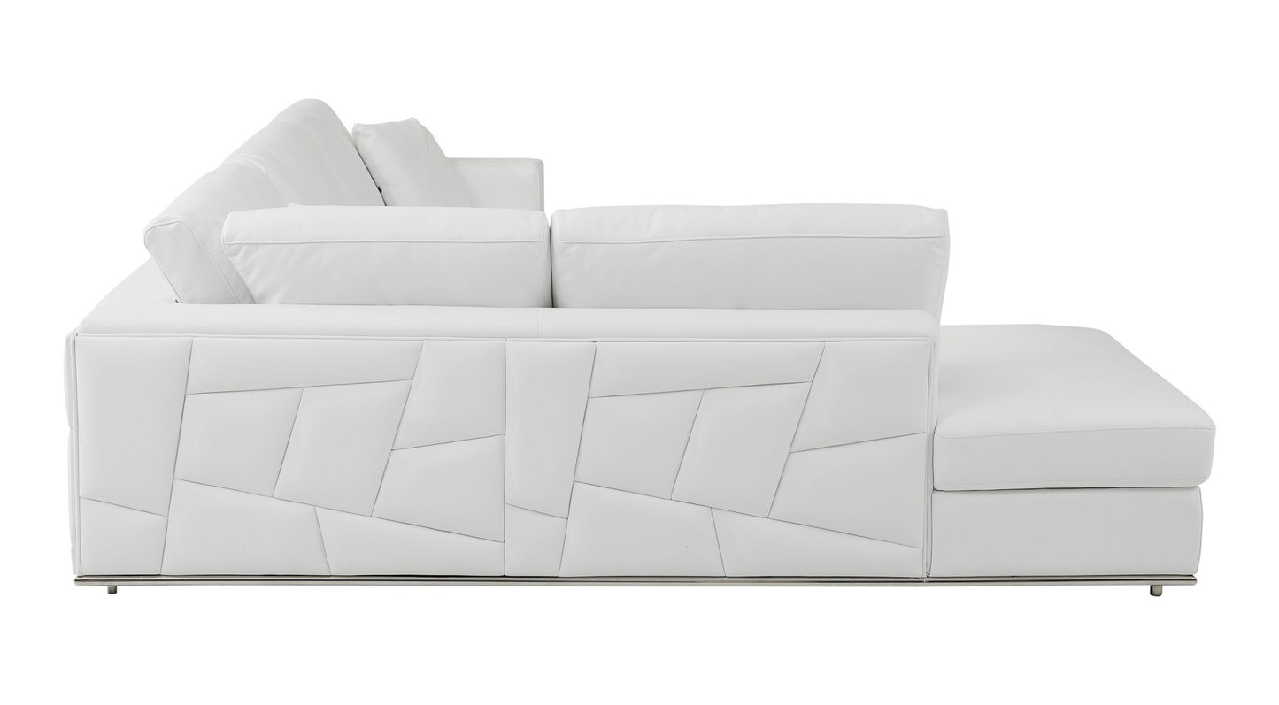 White Italian Leather L Shaped 2 Piece Sectional