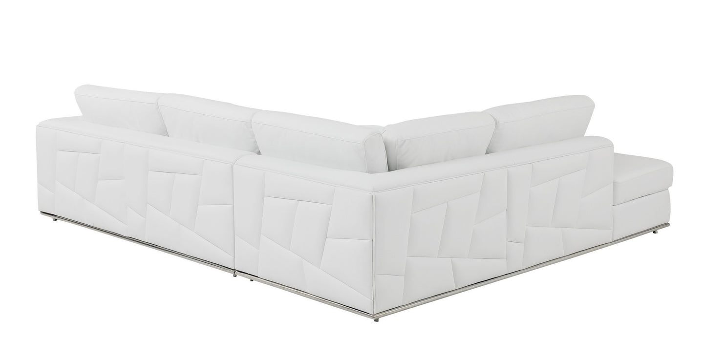 White Italian Leather L Shaped 2 Piece Sectional