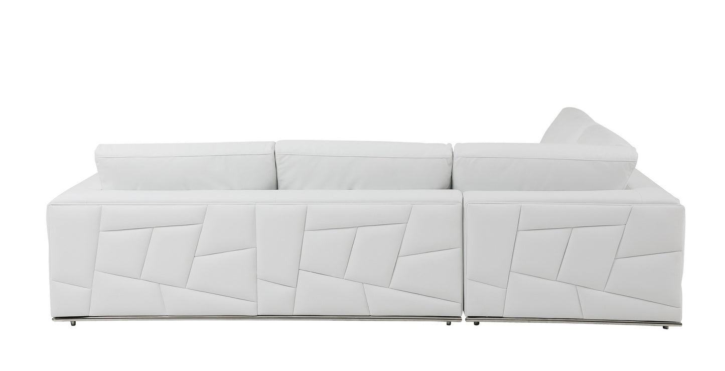 White Italian Leather L Shaped 2 Piece Sectional