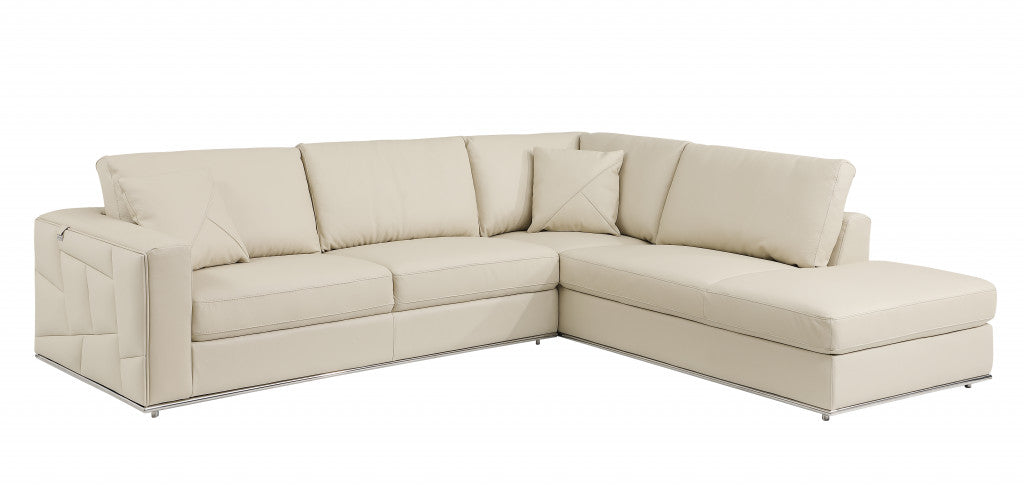 Beige Italian Leather L Shaped 2 Piece Sectional