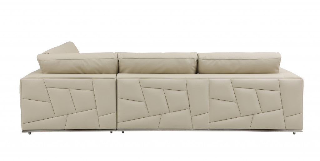 Beige Italian Leather L Shaped 2 Piece Sectional