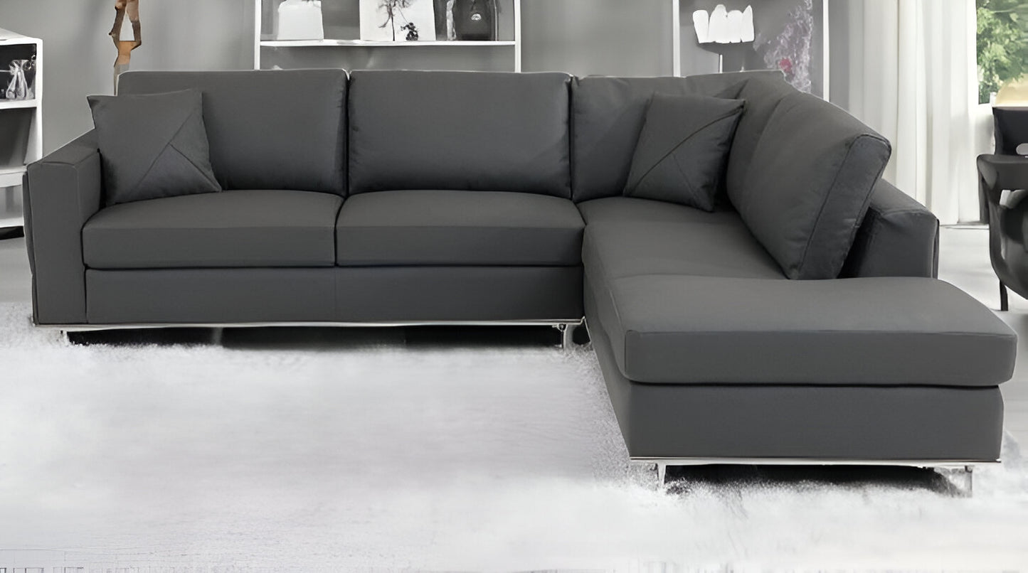 Dark Gray Italian Leather L Shaped 2 Piece Sectional