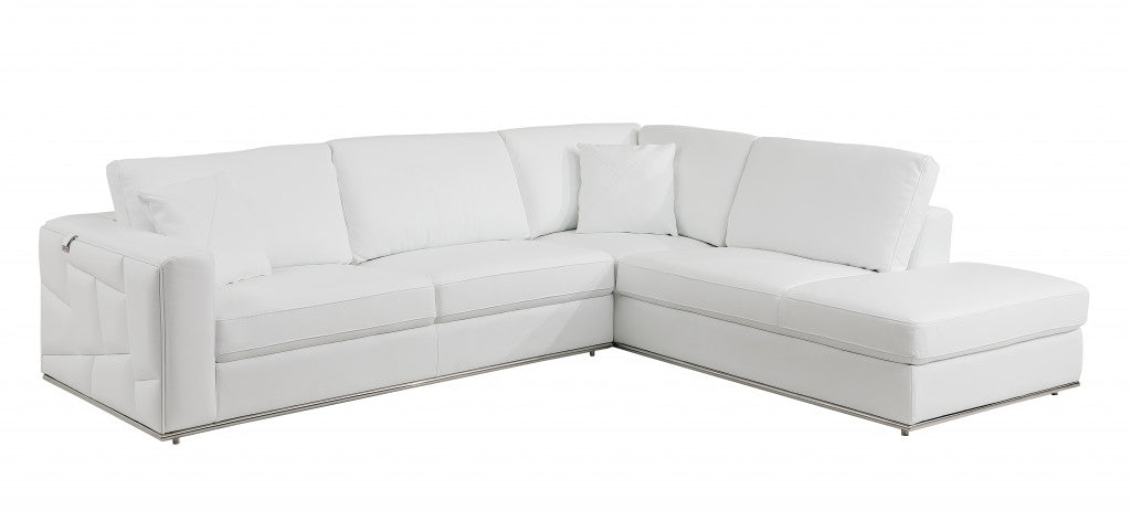 White Italian Leather L Shaped 2 Piece Sectional