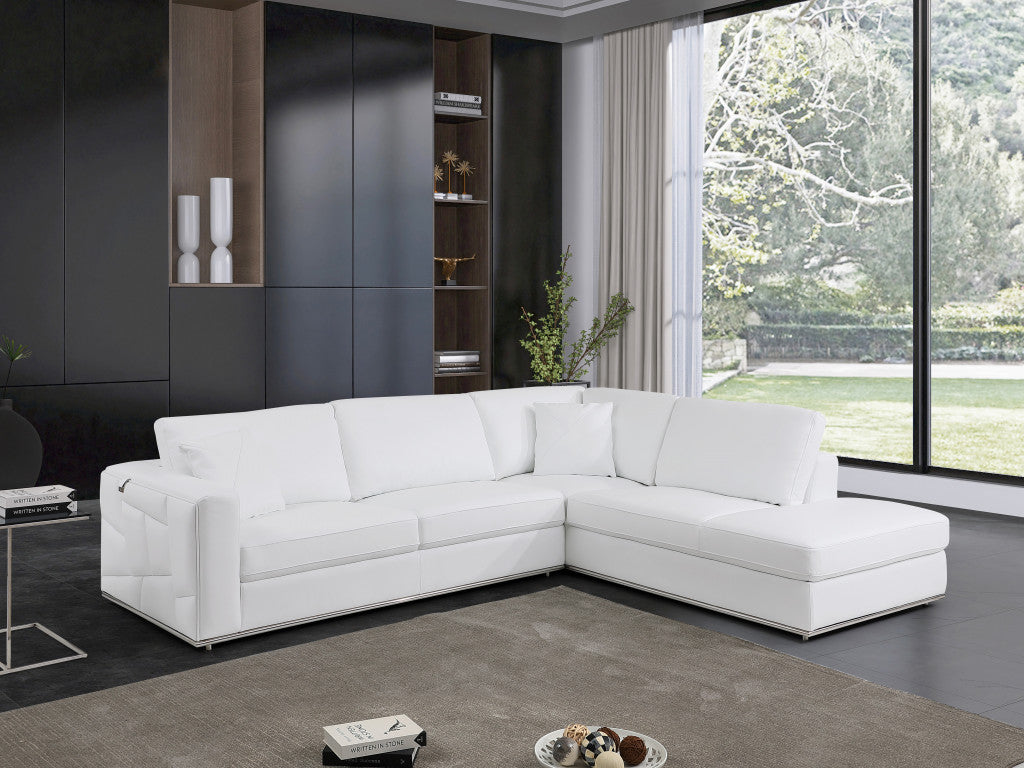 White Italian Leather L Shaped 2 Piece Sectional