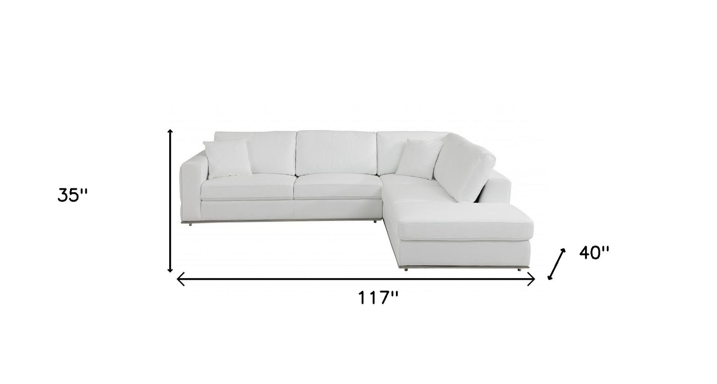 White Italian Leather L Shaped 2 Piece Sectional