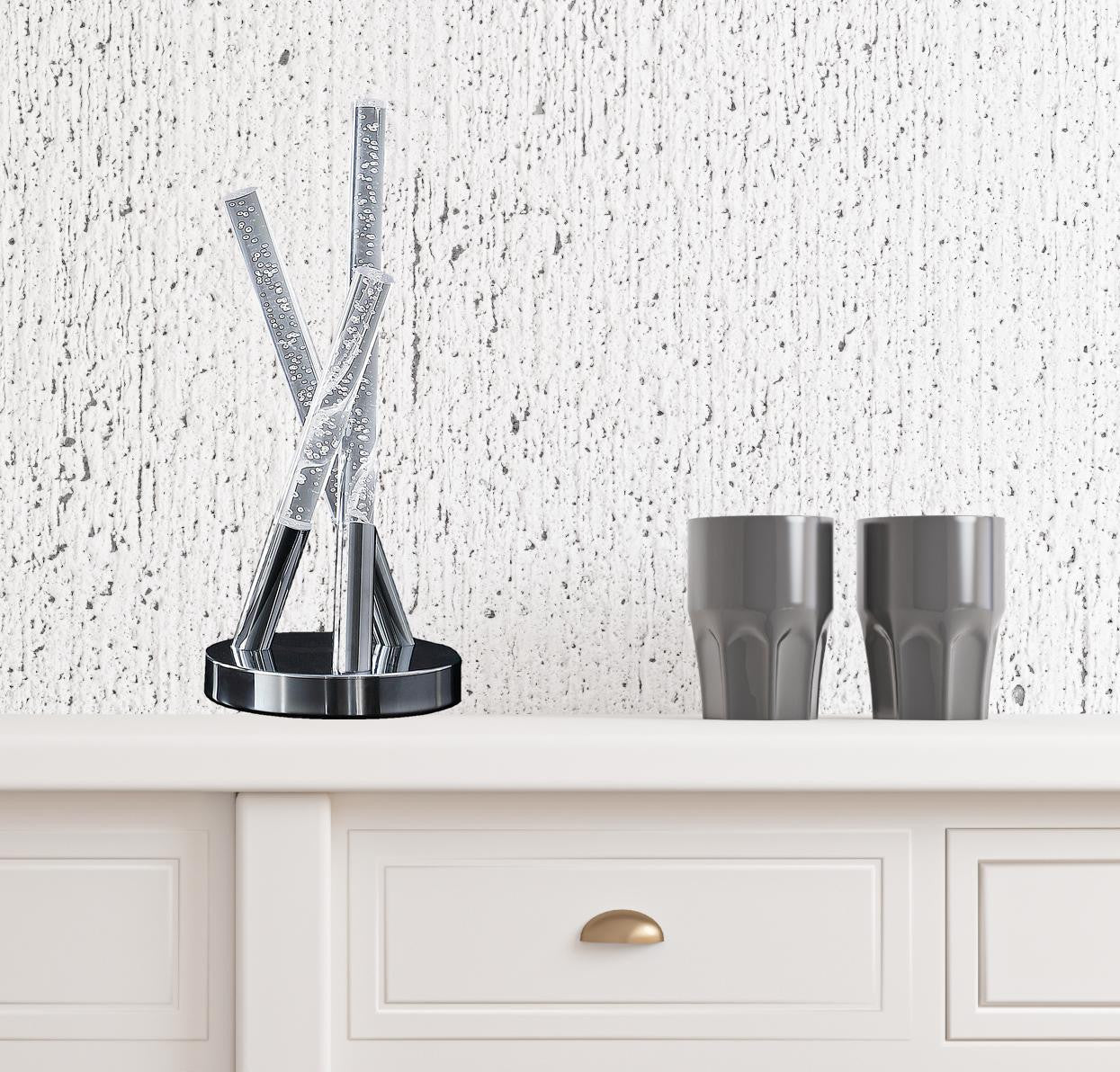 Silver Acrylic & Three Rod Abstract Table Lamp