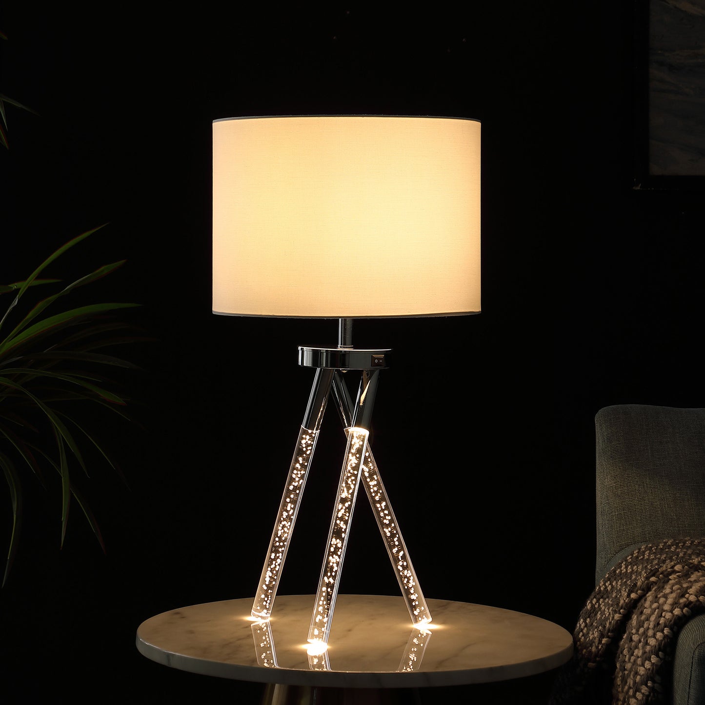 Silver & Acrylic Tripod Table Lamp w/ Shade
