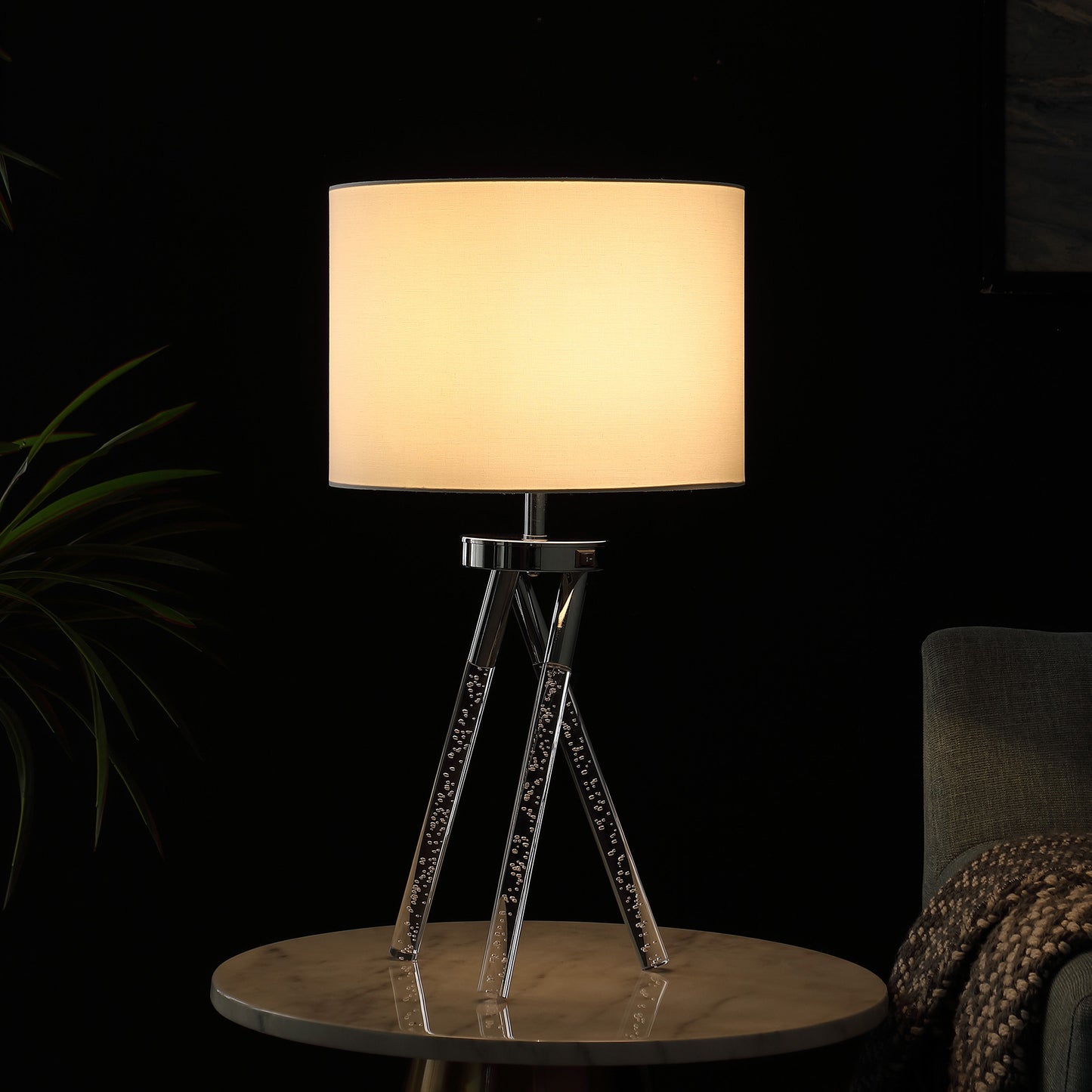 Silver & Acrylic Tripod Table Lamp w/ Shade