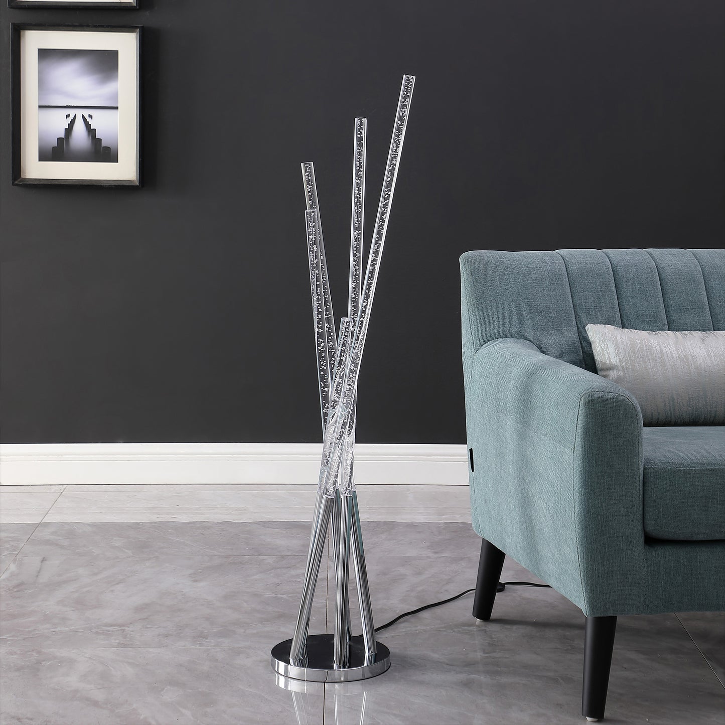 Chrome 5-Light Tubular Contemporary Floor Lamp