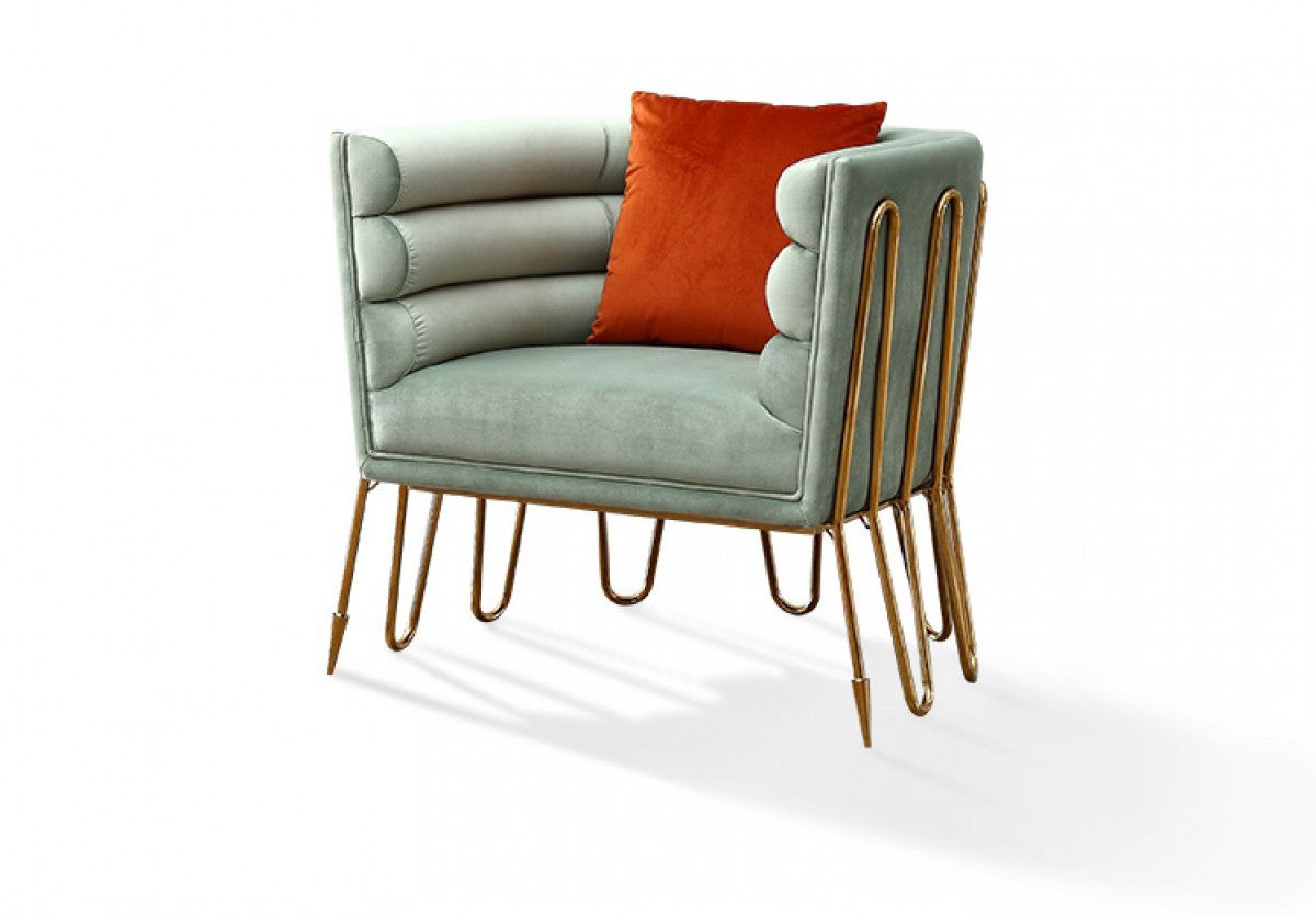 Light Green & Gold Velvet Lounge Chair