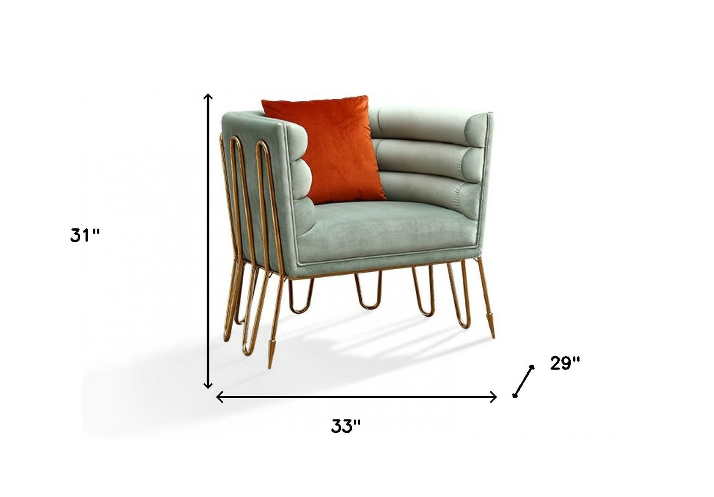 Light Green & Gold Velvet Lounge Chair